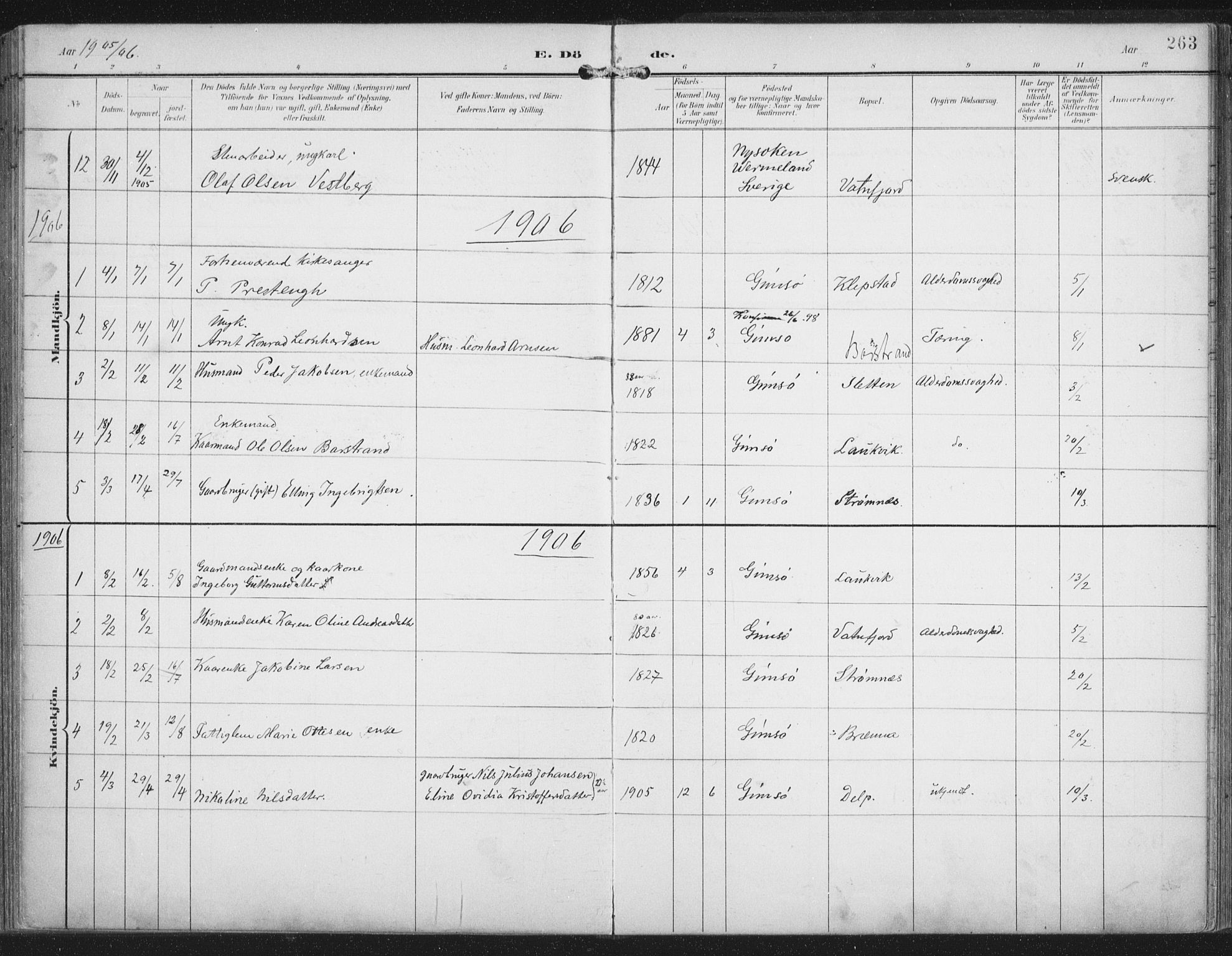 Ministerialprotokoller, klokkerbøker og fødselsregistre - Nordland, SAT/A-1459/876/L1098: Ministerialbok nr. 876A04, 1896-1915, s. 263