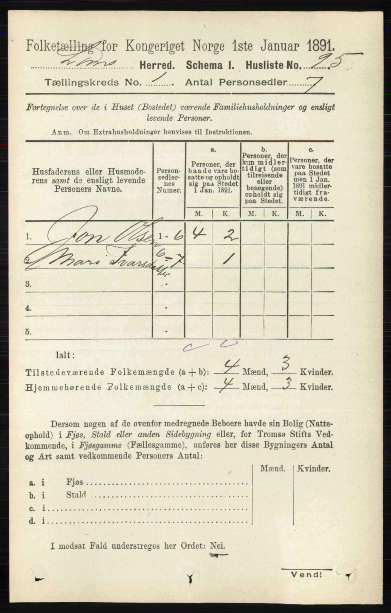 RA, Folketelling 1891 for 0514 Lom herred, 1891, s. 116