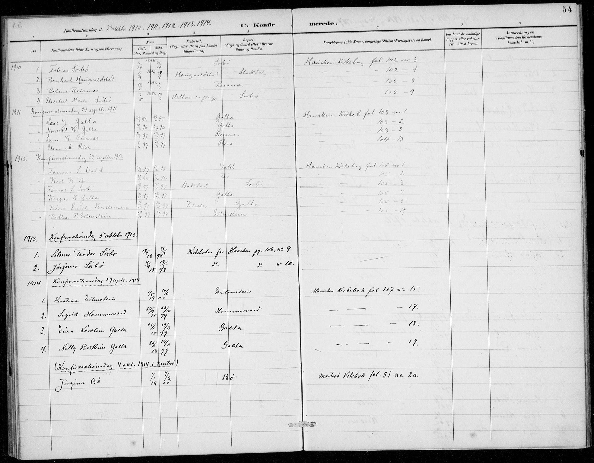 Rennesøy sokneprestkontor, AV/SAST-A -101827/H/Ha/Haa/L0016: Ministerialbok nr. A 16, 1891-1924, s. 54