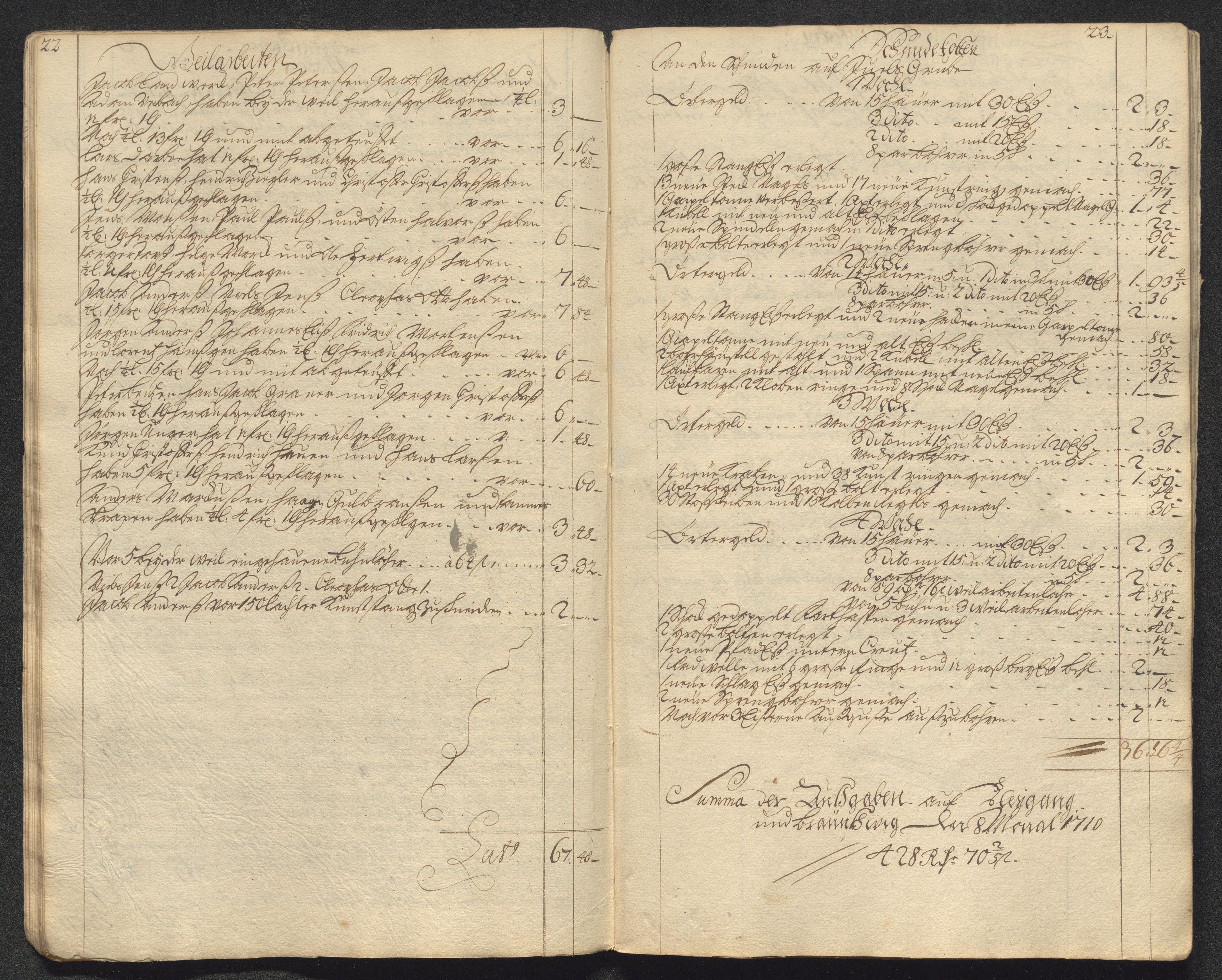 Kongsberg Sølvverk 1623-1816, AV/SAKO-EA-3135/001/D/Dc/Dcd/L0099: Utgiftsregnskap for gruver m.m., 1710, s. 340