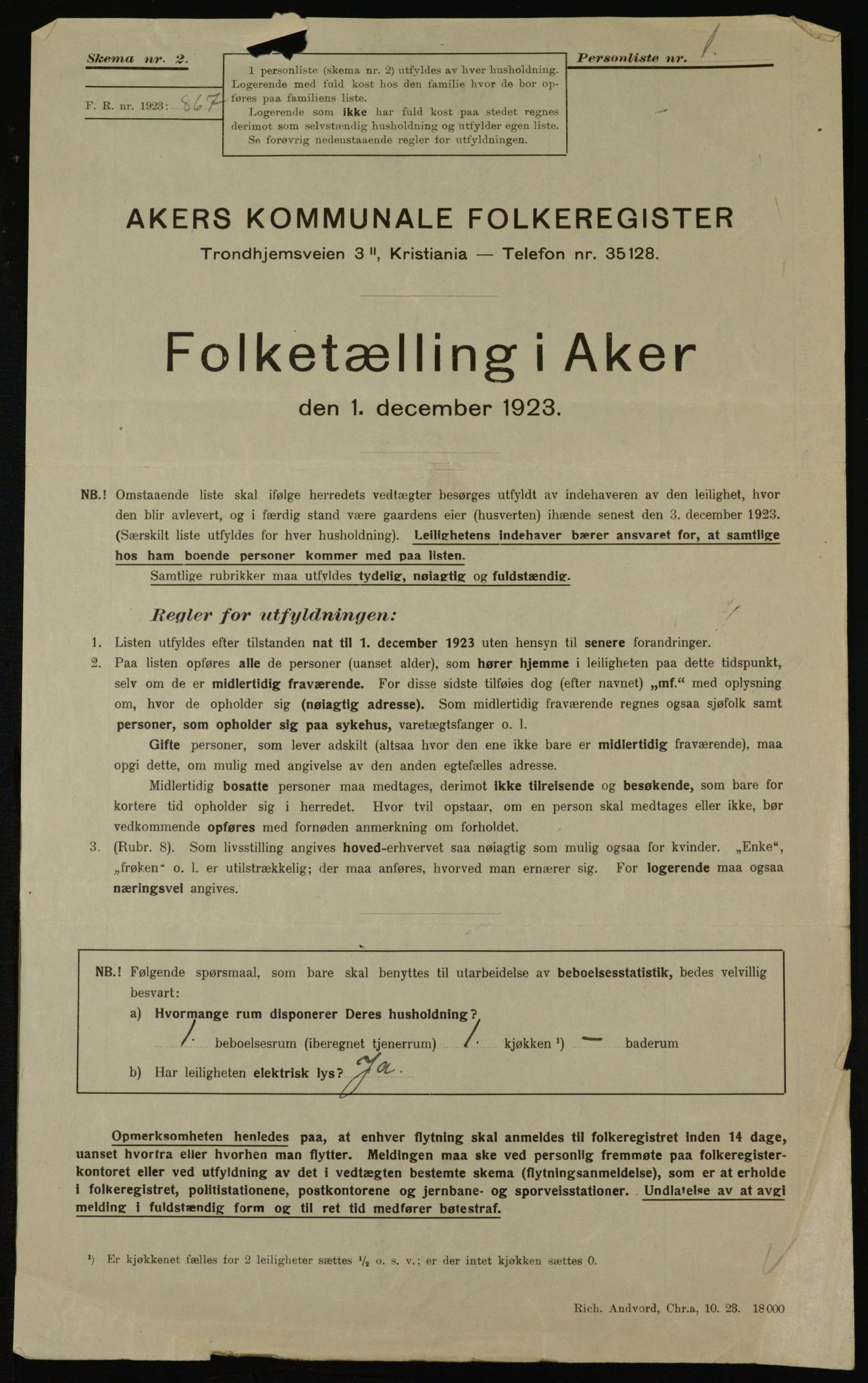 , Kommunal folketelling 1.12.1923 for Aker, 1923, s. 41982