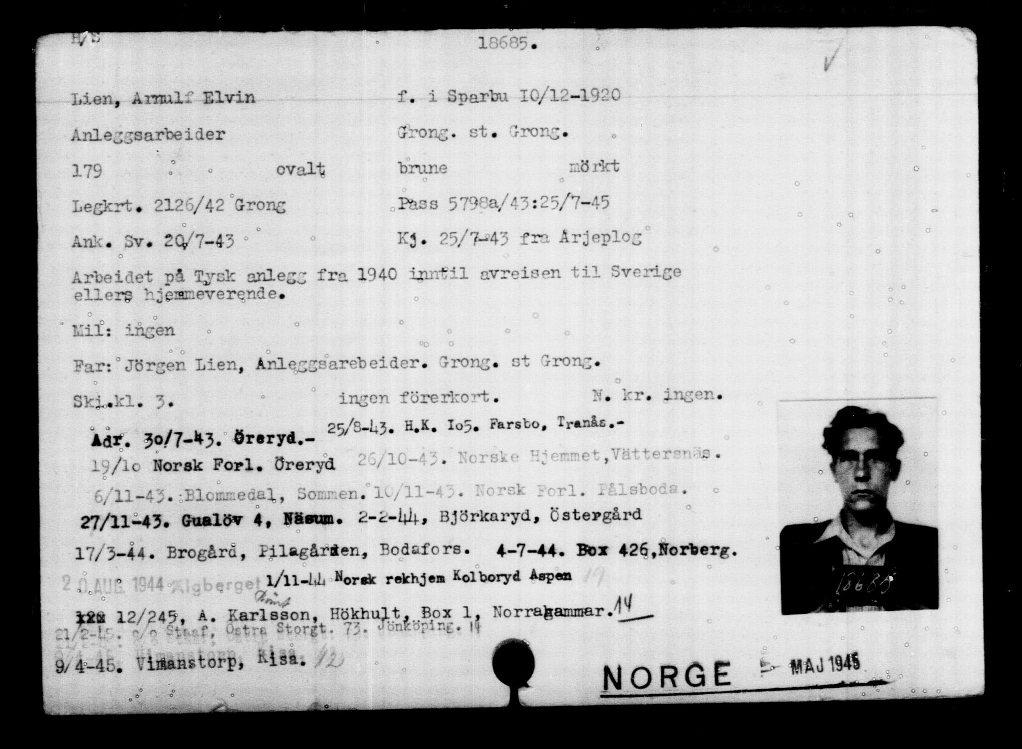 Den Kgl. Norske Legasjons Flyktningskontor, RA/S-6753/V/Va/L0009: Kjesäterkartoteket.  Flyktningenr. 18502-22048, 1940-1945, s. 219