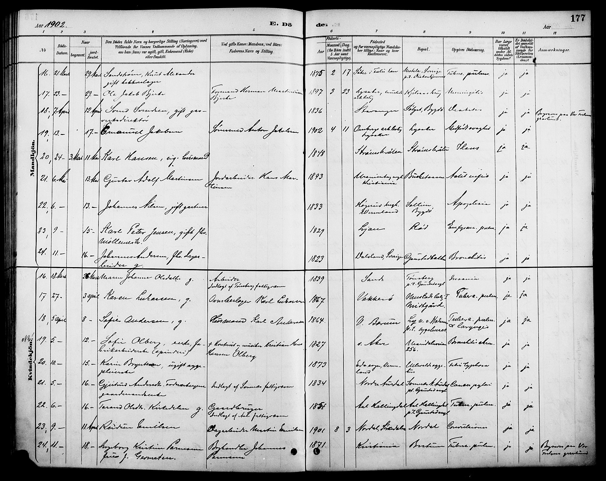 Vestre Aker prestekontor Kirkebøker, AV/SAO-A-10025/F/Fa/L0011: Ministerialbok nr. 11, 1886-1904, s. 177