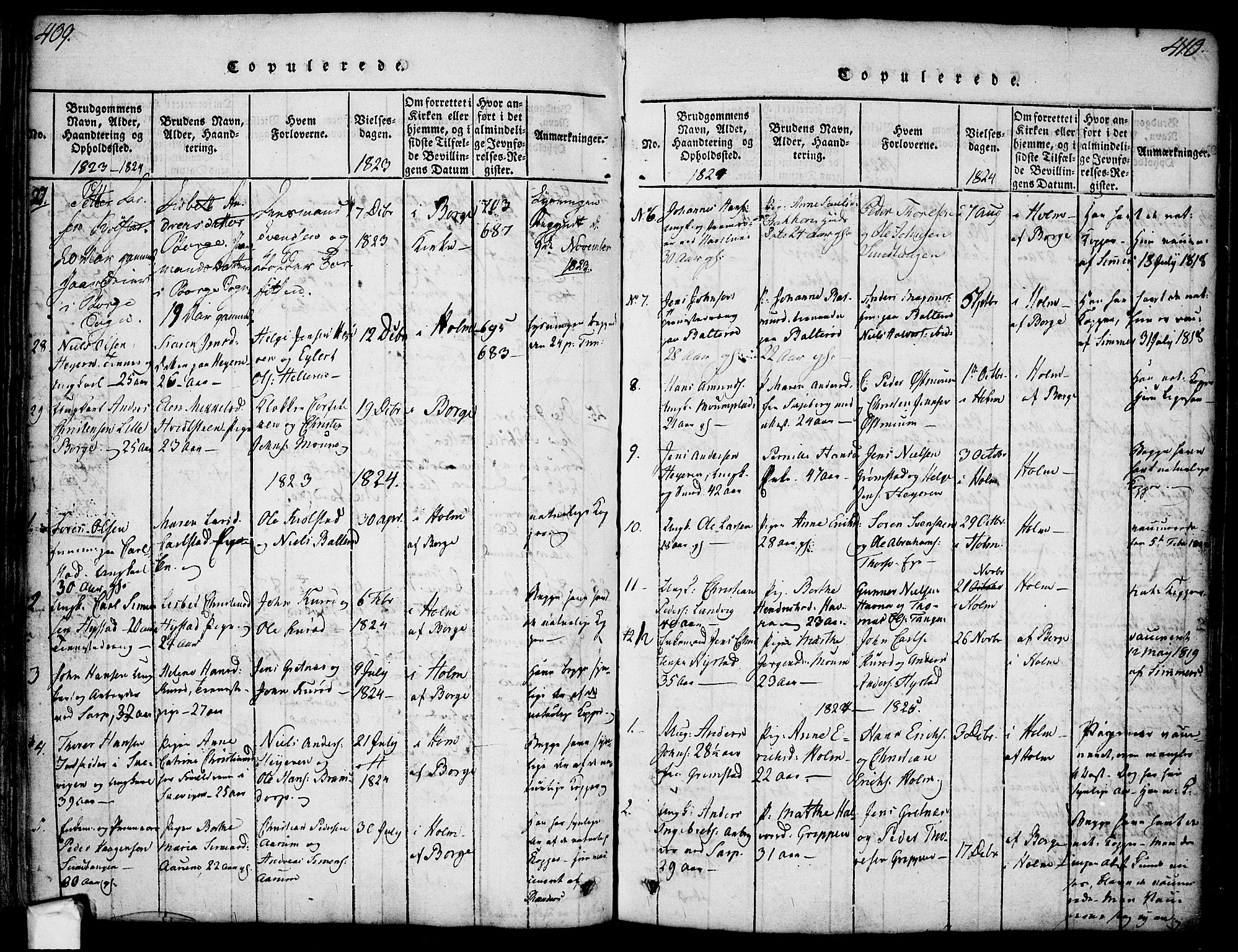Borge prestekontor Kirkebøker, SAO/A-10903/F/Fa/L0003: Ministerialbok nr. I 3, 1815-1836, s. 409-410