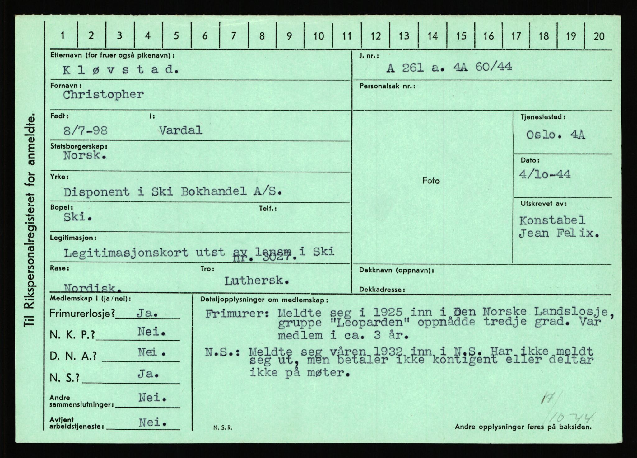 Statspolitiet - Hovedkontoret / Osloavdelingen, AV/RA-S-1329/C/Ca/L0008: Johan(nes)sen - Knoph, 1943-1945, s. 5066