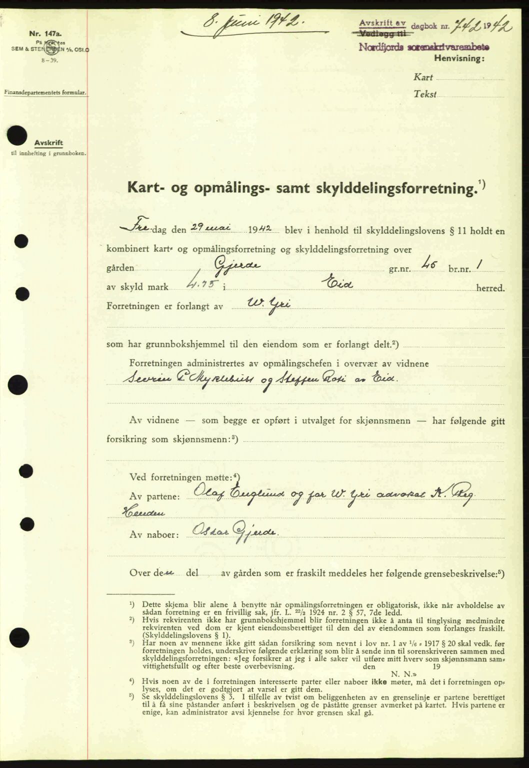 Nordfjord sorenskriveri, SAB/A-2801/02/02b/02bj/L0007: Pantebok nr. A7, 1941-1943, Dagboknr: 742/1942