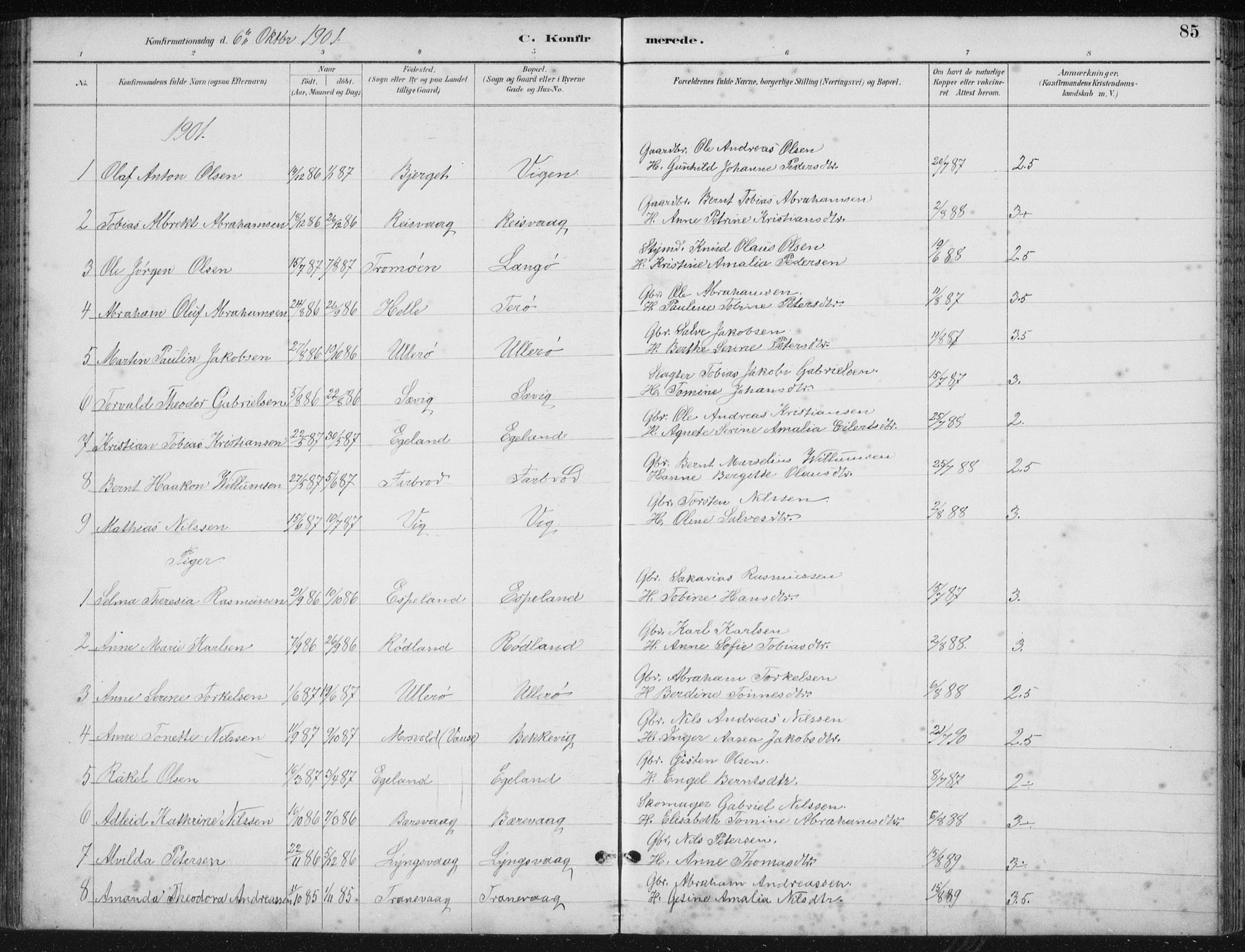 Herad sokneprestkontor, AV/SAK-1111-0018/F/Fb/Fbb/L0004: Klokkerbok nr. B 4, 1890-1935, s. 85