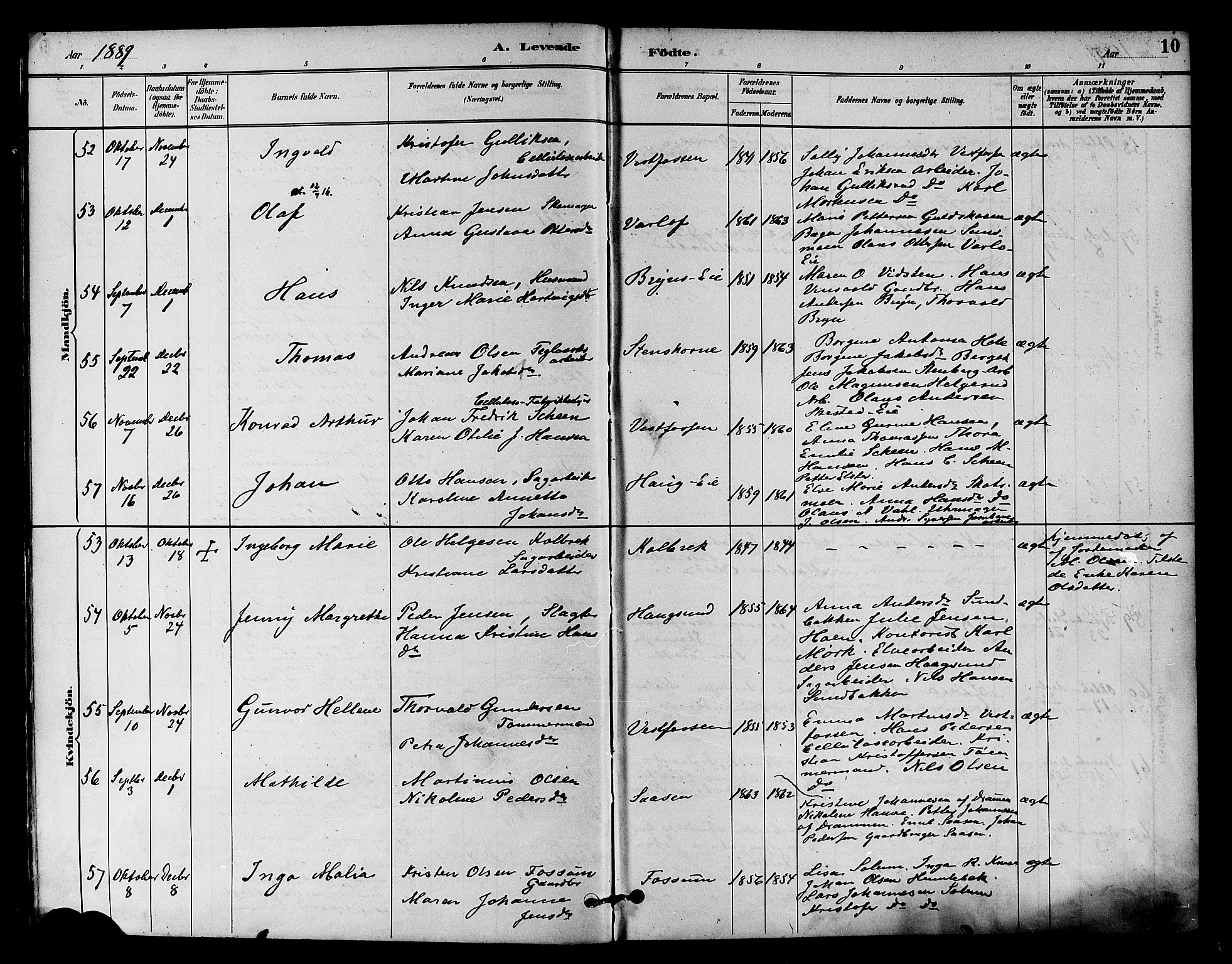 Eiker kirkebøker, AV/SAKO-A-4/F/Fb/L0002: Ministerialbok nr. II 2, 1889-1896, s. 10