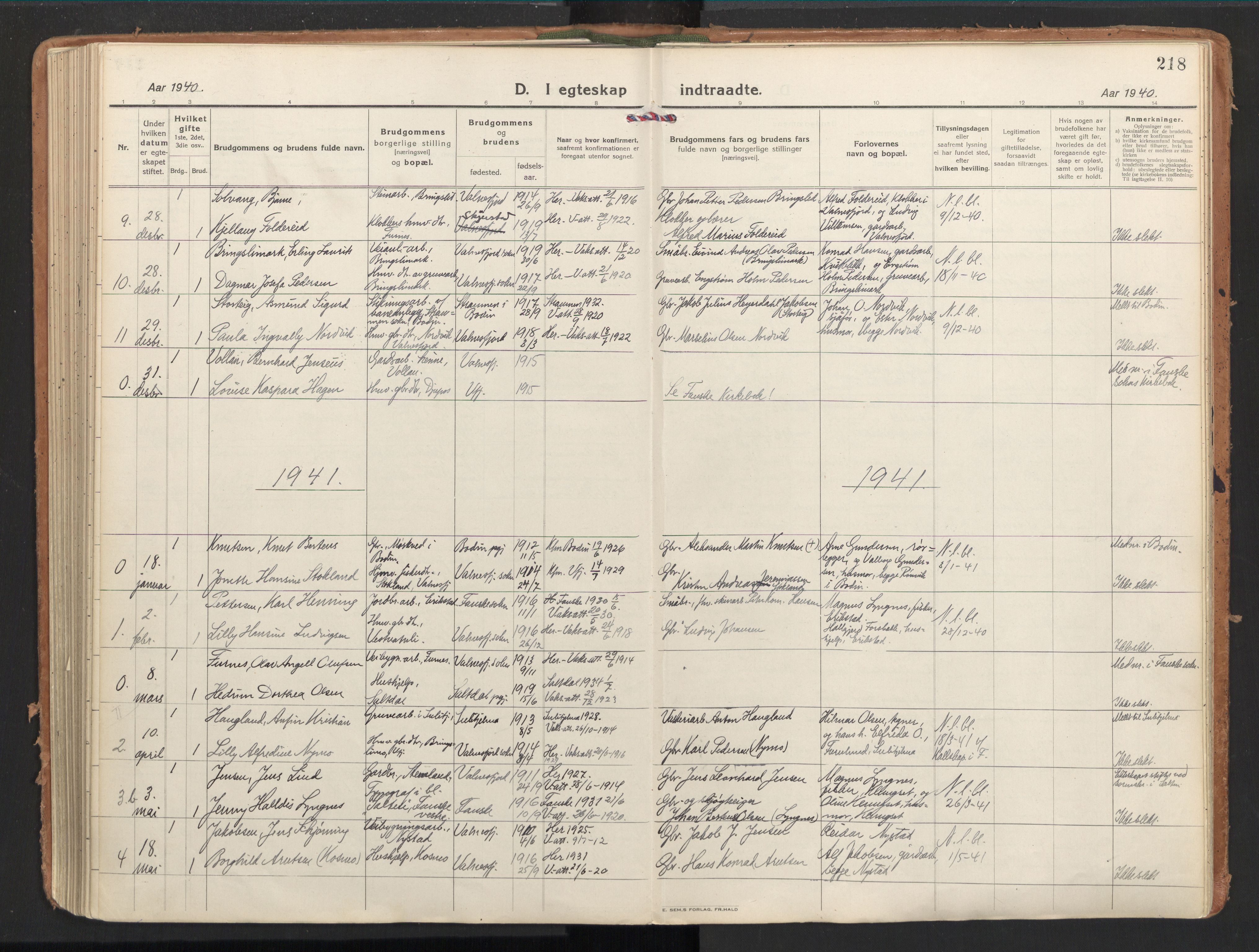 Ministerialprotokoller, klokkerbøker og fødselsregistre - Nordland, AV/SAT-A-1459/851/L0725: Ministerialbok nr. 851A02, 1922-1944, s. 218