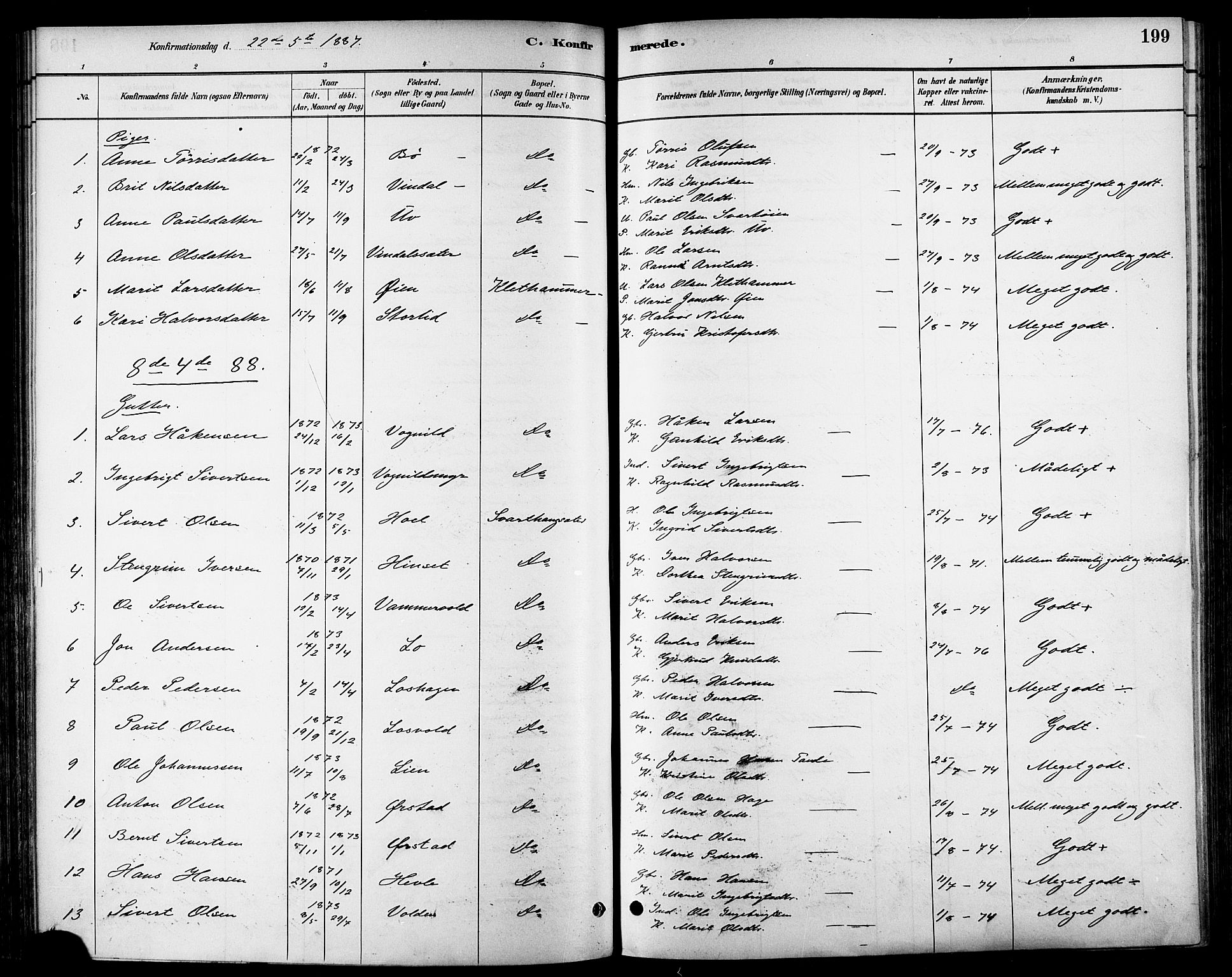 Ministerialprotokoller, klokkerbøker og fødselsregistre - Sør-Trøndelag, AV/SAT-A-1456/678/L0901: Ministerialbok nr. 678A10, 1881-1894, s. 199