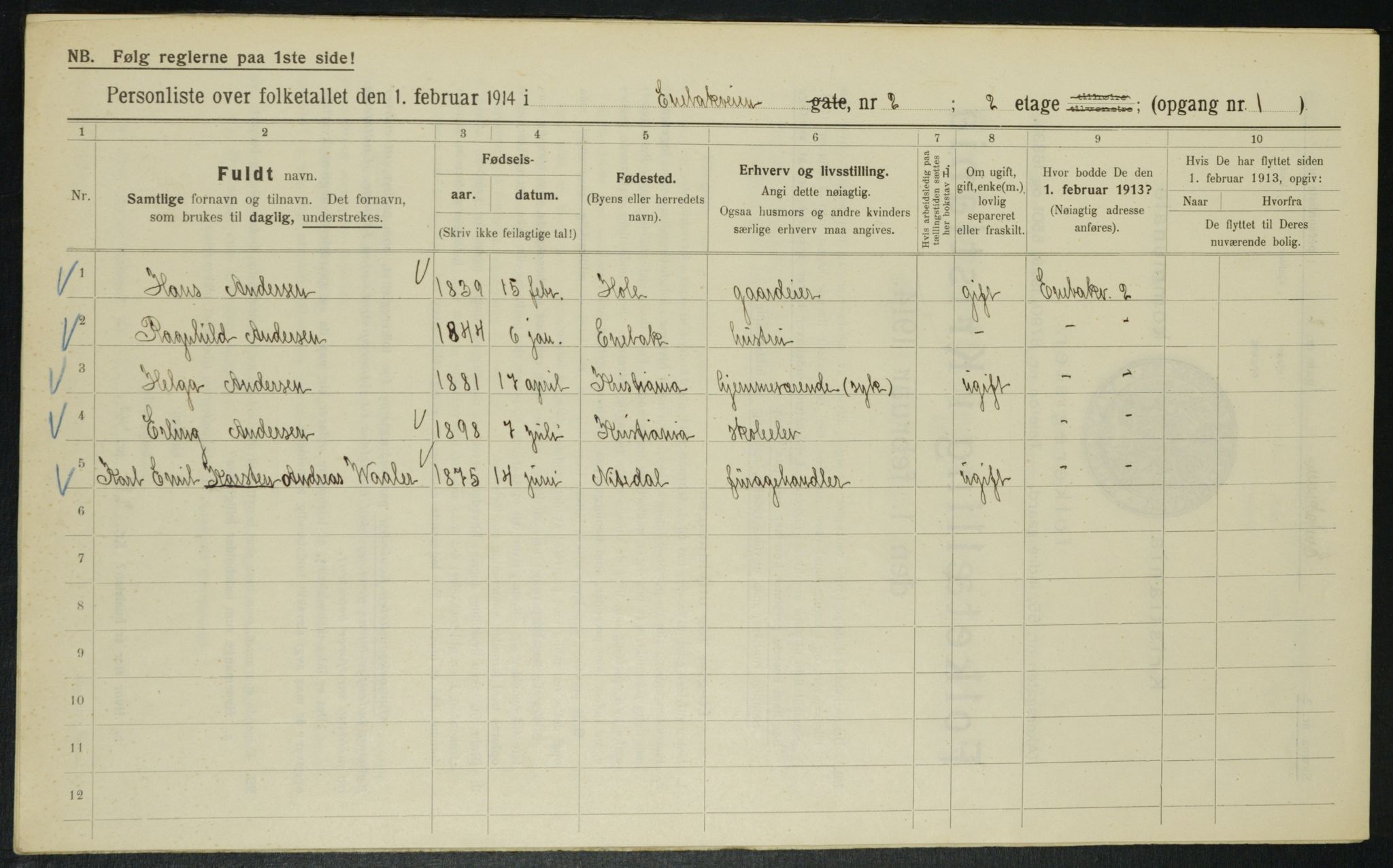 OBA, Kommunal folketelling 1.2.1914 for Kristiania, 1914, s. 21186