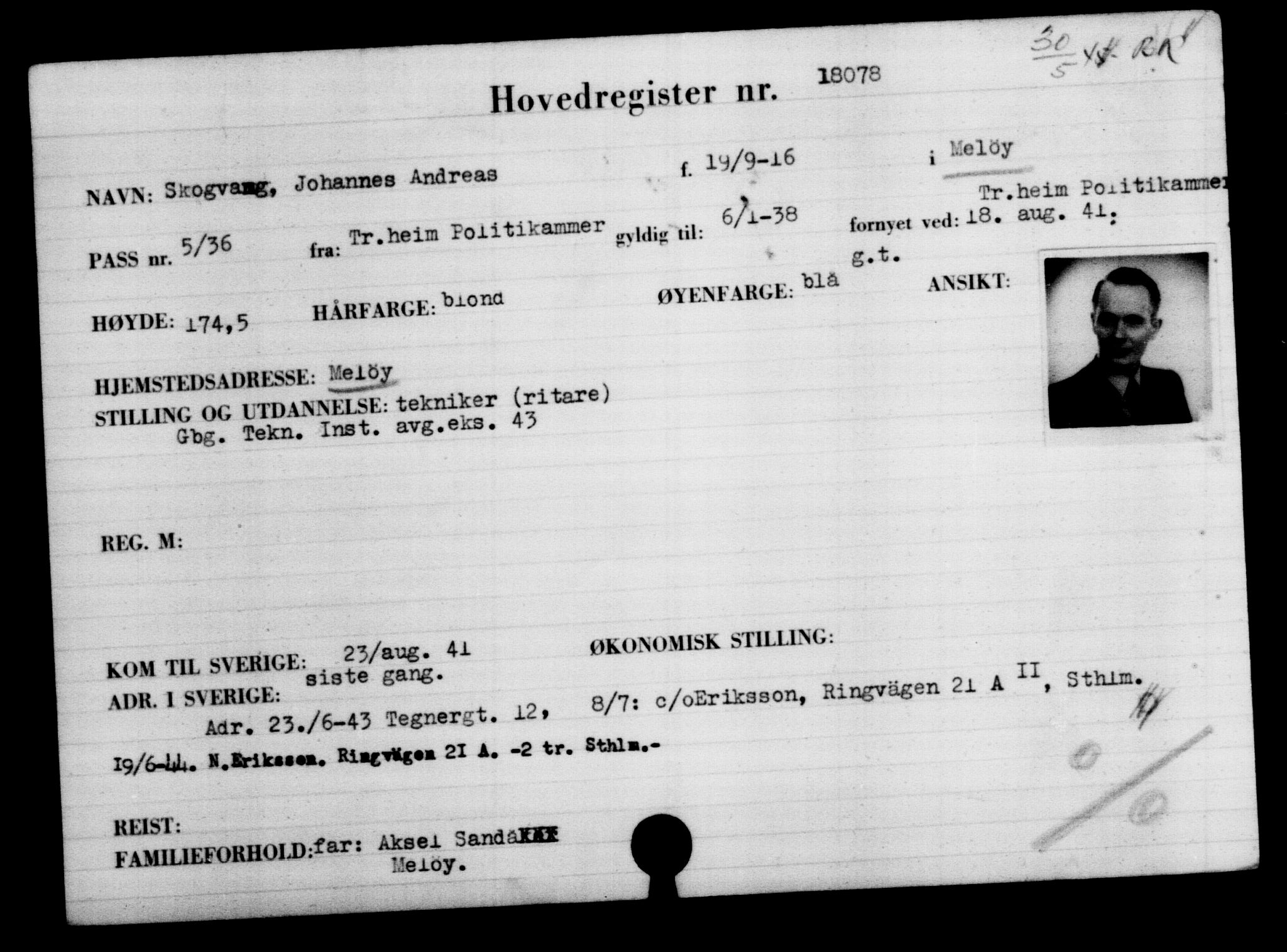 Utenriksstasjonene, Legasjonen i Stockholm, Flyktningkontoret, AV/RA-S-6753/V/Va/L0008: Kjesäterkartoteket, flyktninger med registreringsnr. 15700-18547, 1940-1945, s. 2655