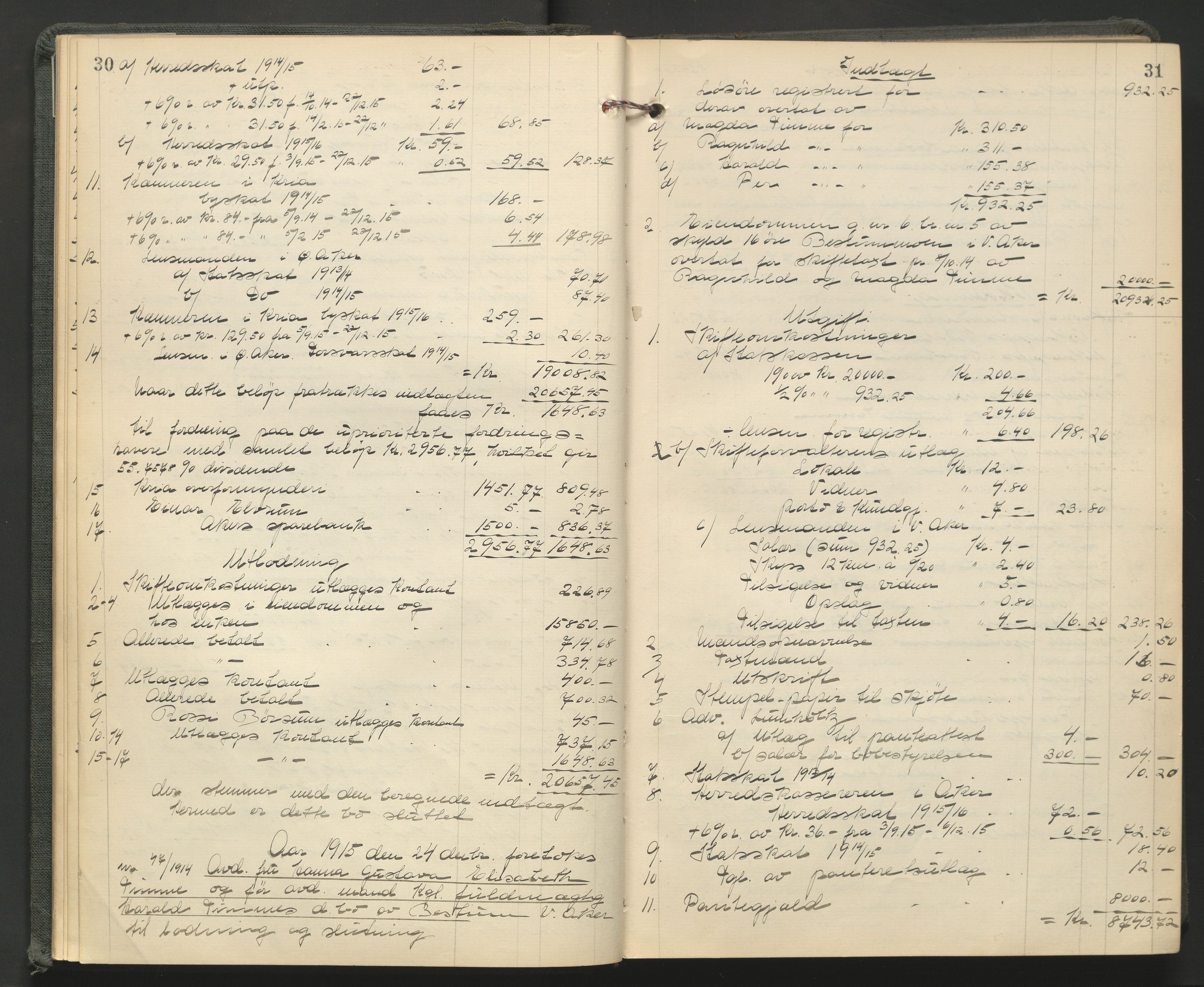 Aker kriminaldommer, skifte- og auksjonsforvalterembete, AV/SAO-A-10452/H/He/L0005: Utlodningsprotokoll, 1915-1919, s. 30-31