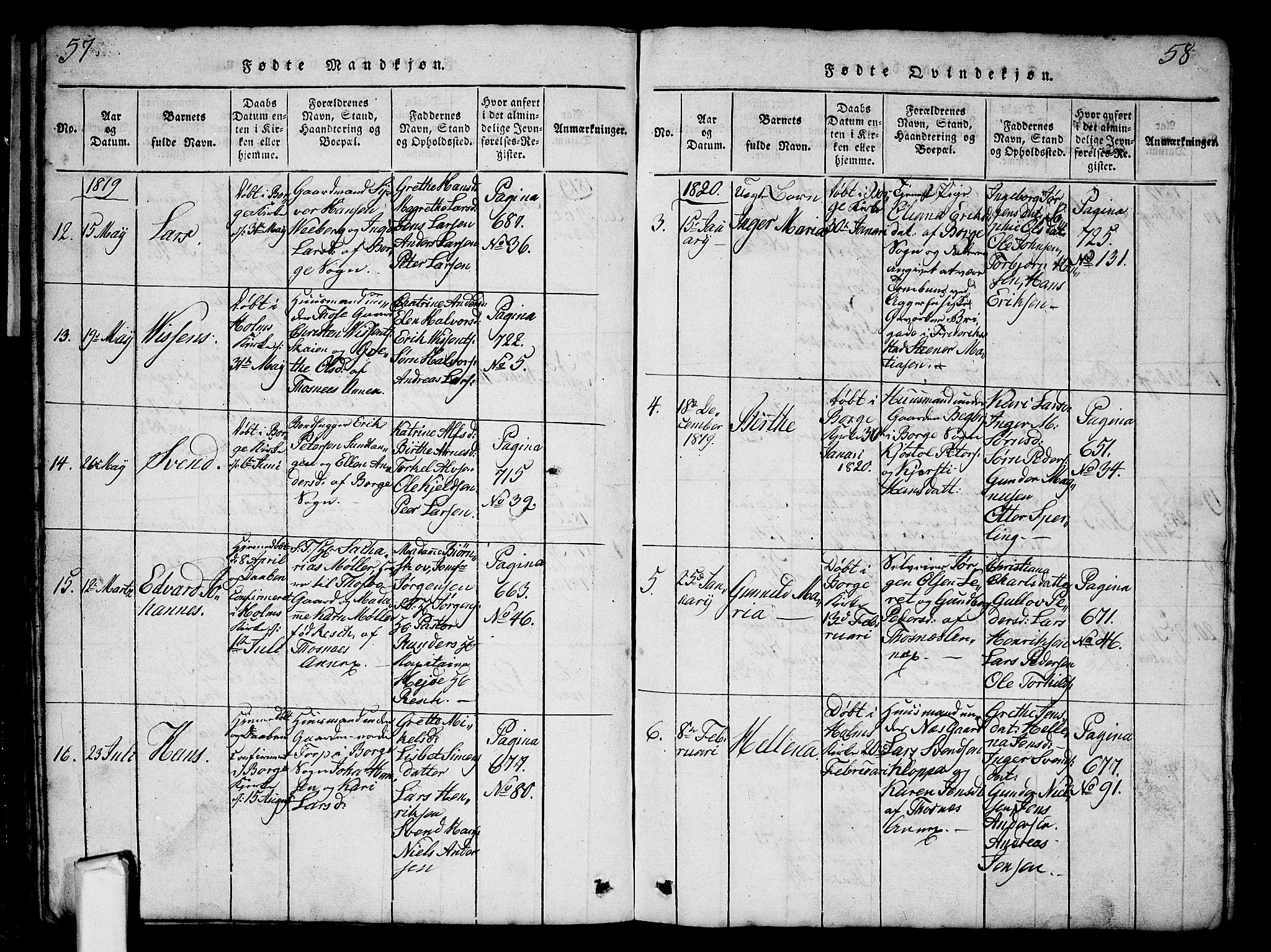 Borge prestekontor Kirkebøker, AV/SAO-A-10903/G/Ga/L0001: Klokkerbok nr.  I 1, 1815-1835, s. 57-58