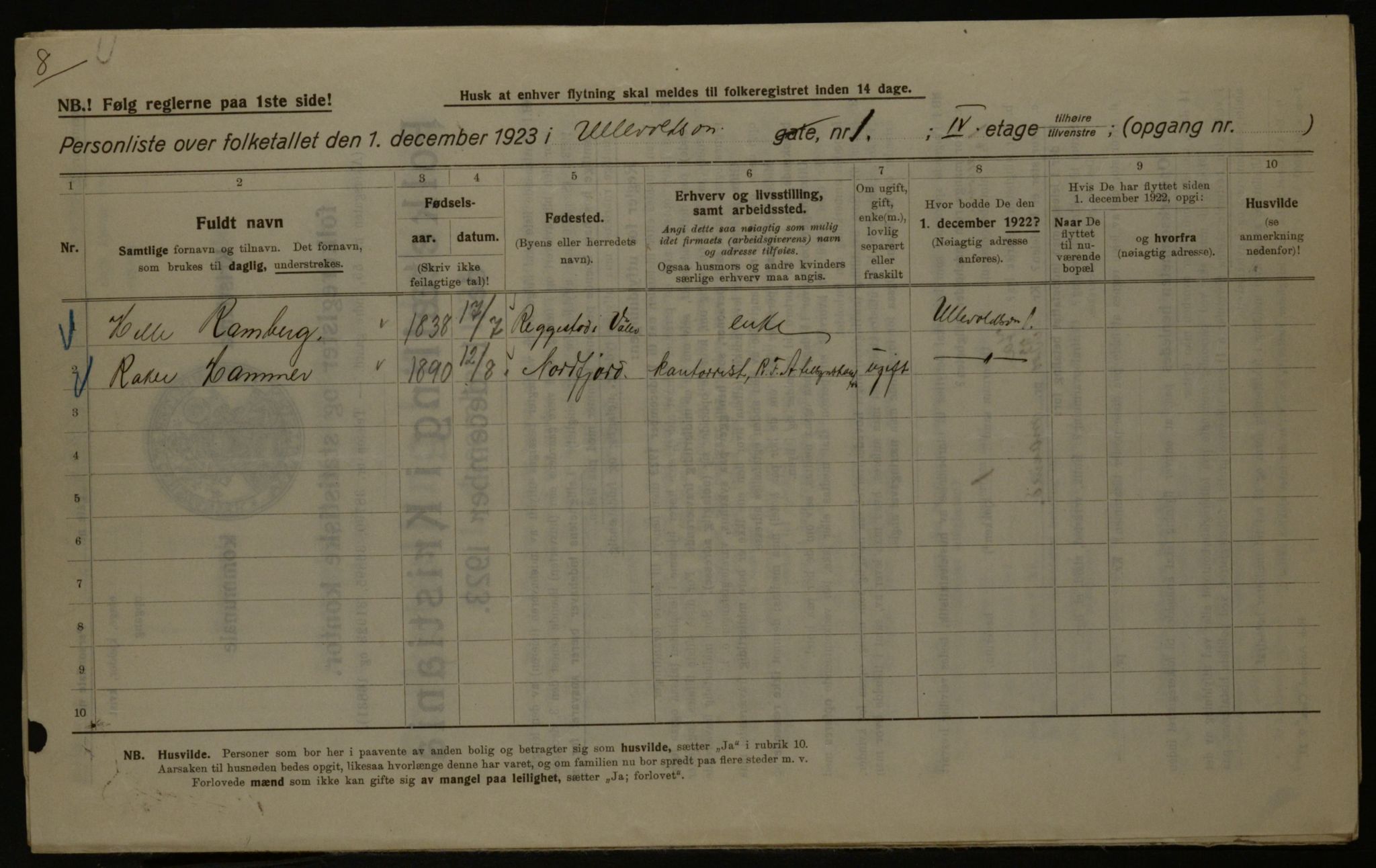 OBA, Kommunal folketelling 1.12.1923 for Kristiania, 1923, s. 131330