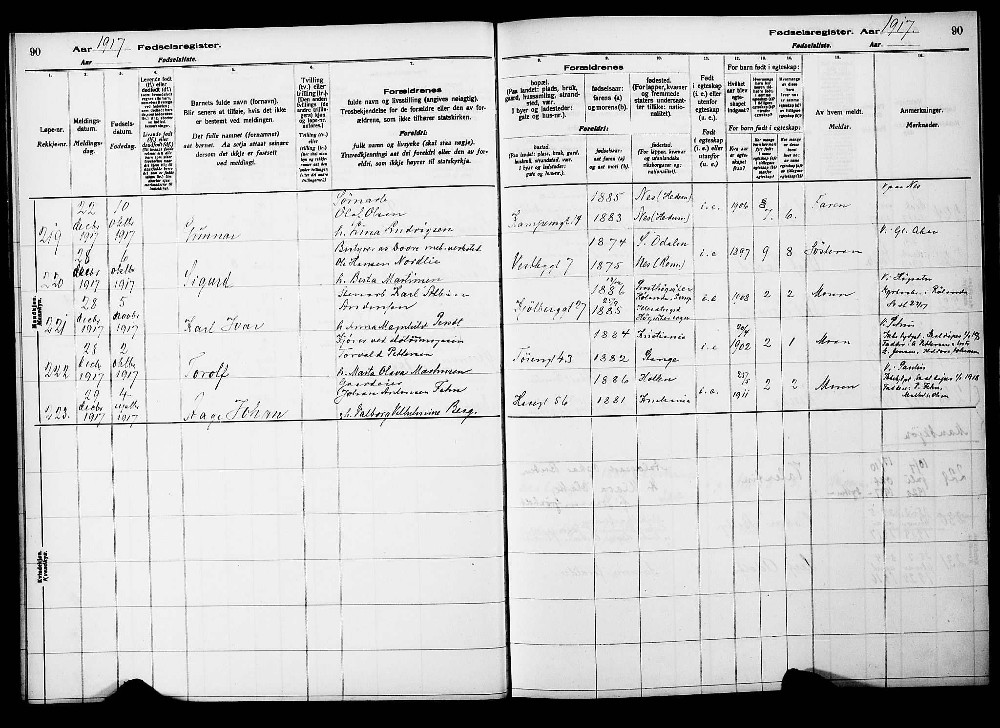 Kampen prestekontor Kirkebøker, AV/SAO-A-10853/J/Ja/L0001: Fødselsregister nr. 1, 1916-1920, s. 90