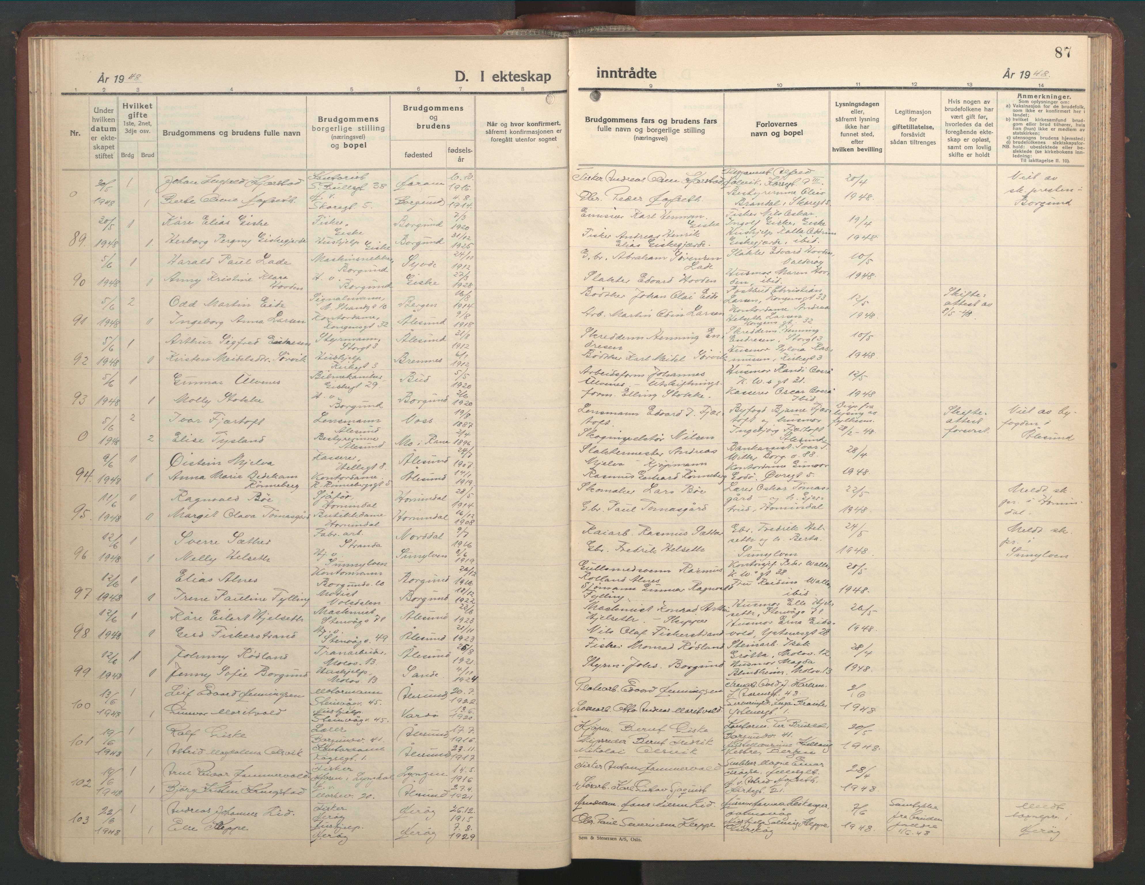 Ministerialprotokoller, klokkerbøker og fødselsregistre - Møre og Romsdal, AV/SAT-A-1454/529/L0479: Klokkerbok nr. 529C16, 1941-1950, s. 87