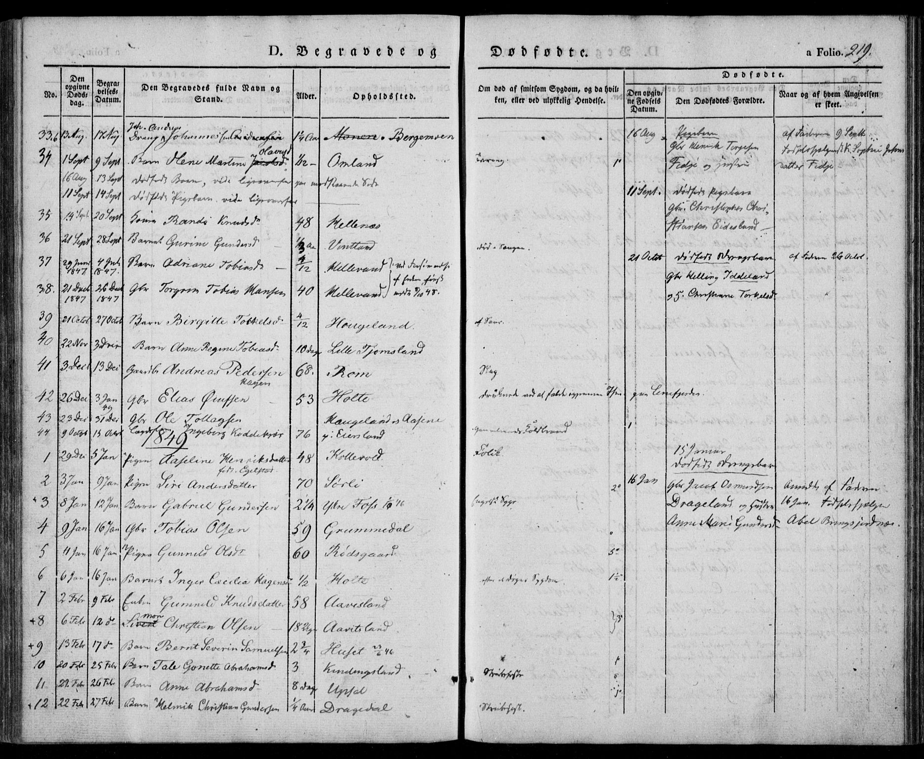Lyngdal sokneprestkontor, AV/SAK-1111-0029/F/Fa/Fac/L0008: Ministerialbok nr. A 8, 1837-1852, s. 219