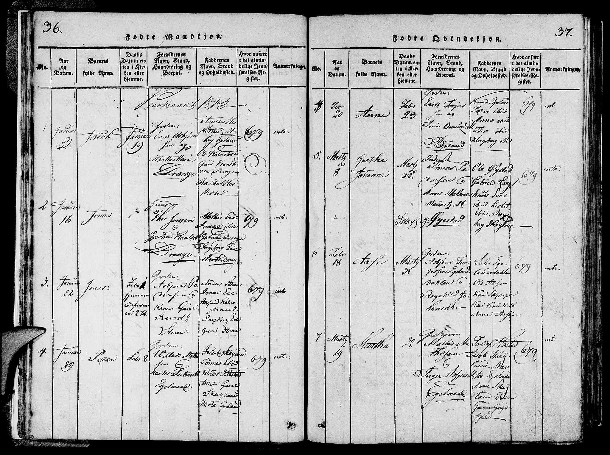 Lund sokneprestkontor, AV/SAST-A-101809/S06/L0006: Ministerialbok nr. A 6, 1816-1839, s. 36-37