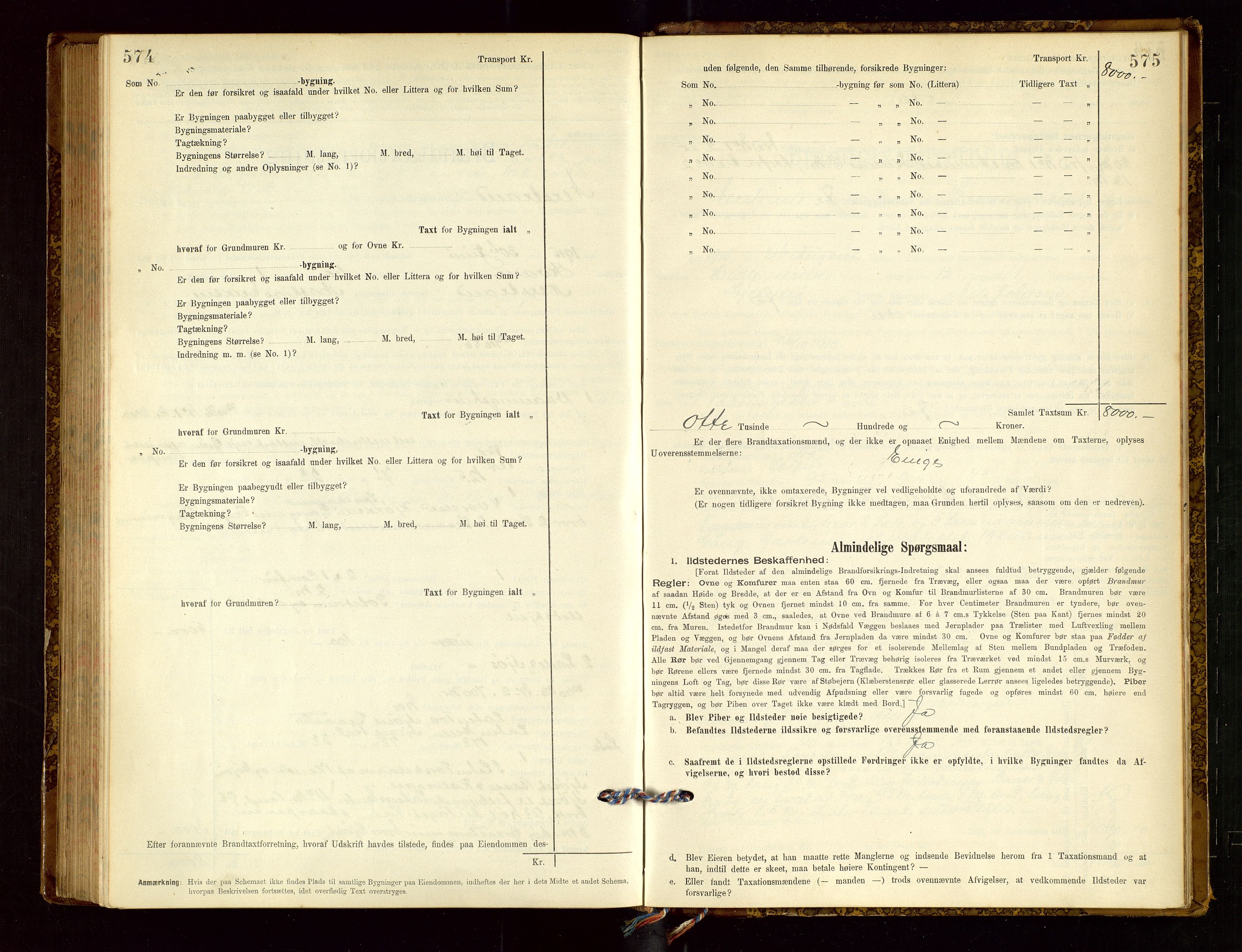 Nedstrand lensmannskontor, SAST/A-100236/Gob/L0001: "Brandtaxationsprotokol for Nerstrand Lensmandsdistrikt Ryfylke fogderi", 1895-1915, s. 574-575