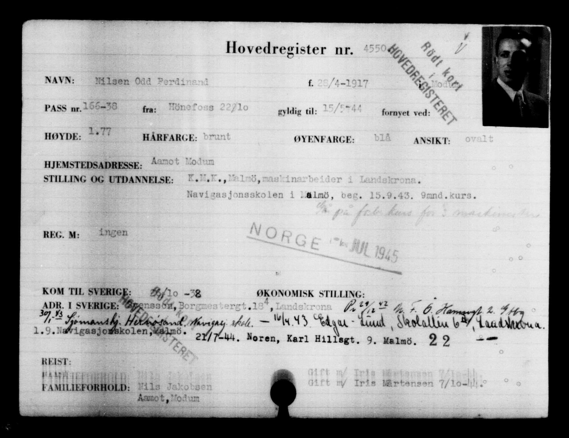 Utenriksstasjonene, Legasjonen i Stockholm, Flyktningkontoret, AV/RA-S-6753/V/Va/L0004: Kjesäterkartoteket, flyktninger med registreringsnr. 3496-6610, 1940-1945, s. 1258