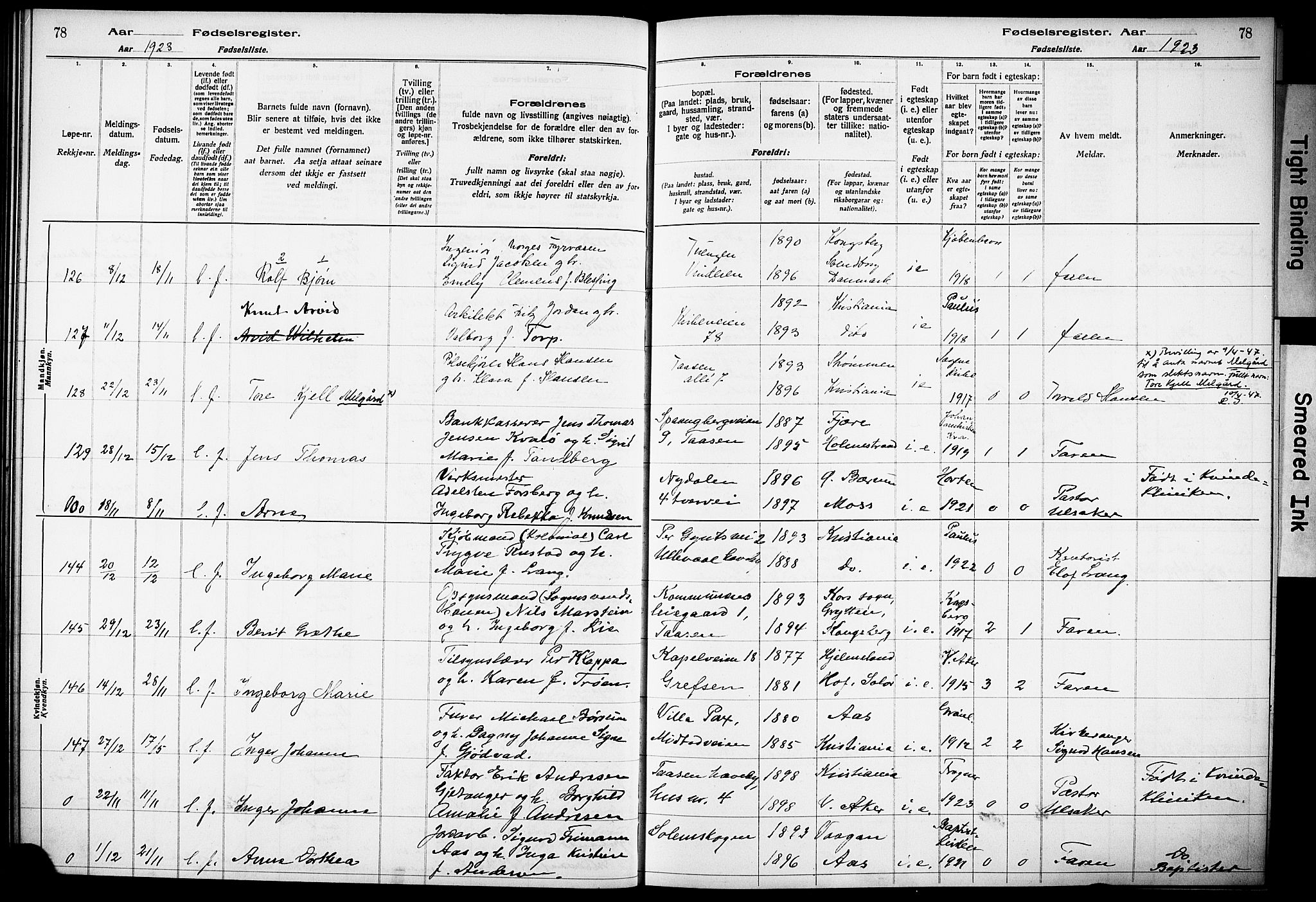 Vestre Aker prestekontor Kirkebøker, AV/SAO-A-10025/J/Ja/L0002: Fødselsregister nr. 2, 1922-1926, s. 78