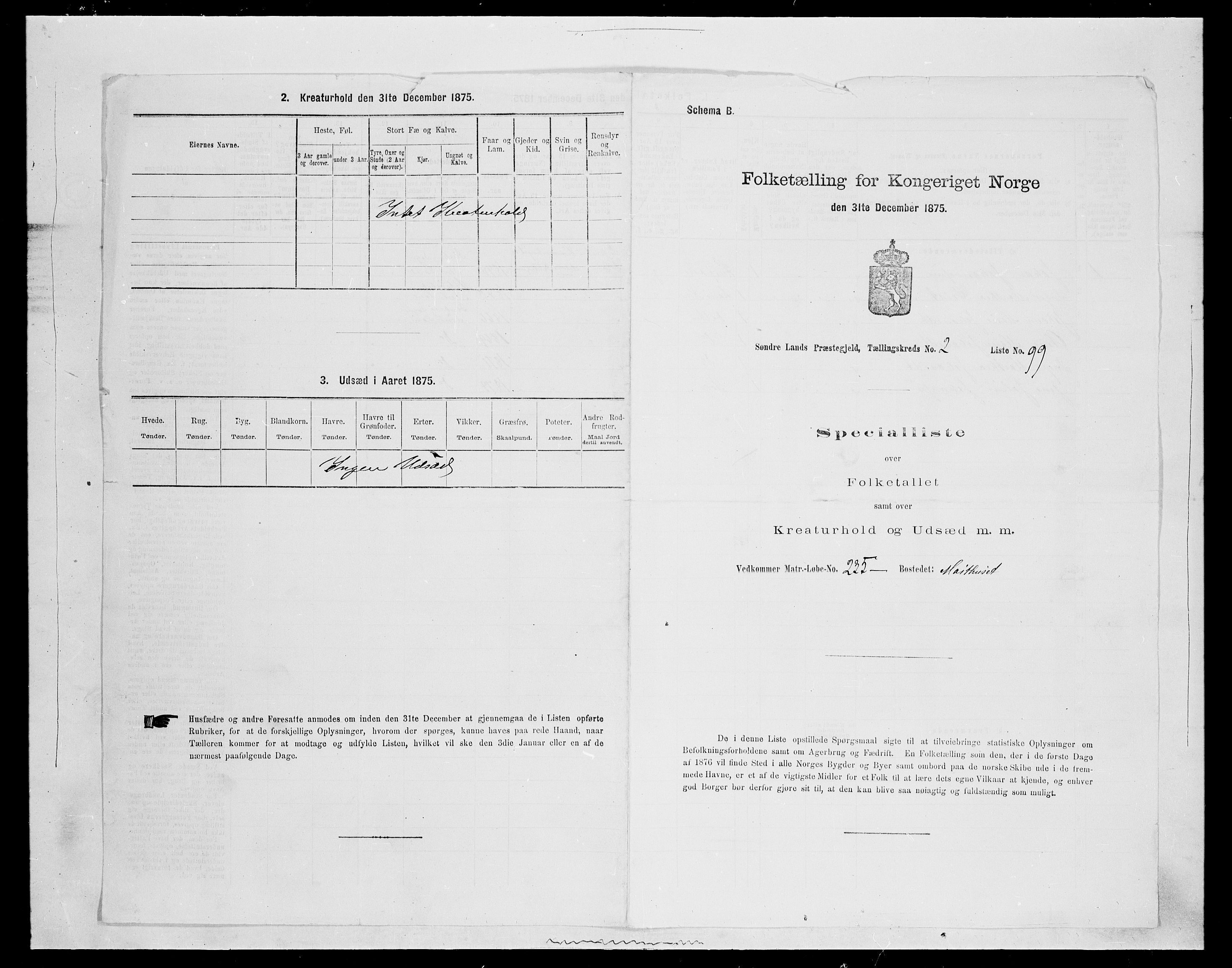 SAH, Folketelling 1875 for 0536P Søndre Land prestegjeld, 1875, s. 450