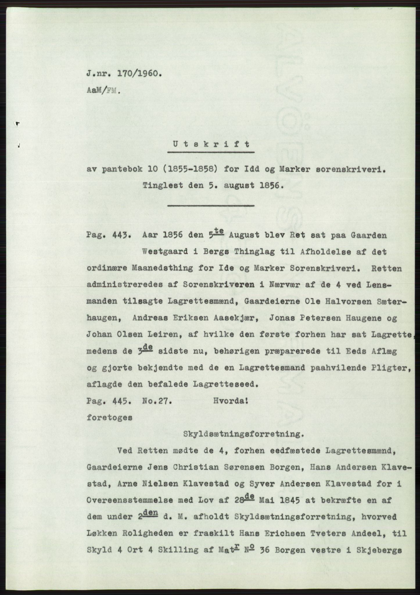 Statsarkivet i Oslo, SAO/A-10621/Z/Zd/L0011: Avskrifter, j.nr 4-798/1960, 1960, s. 109