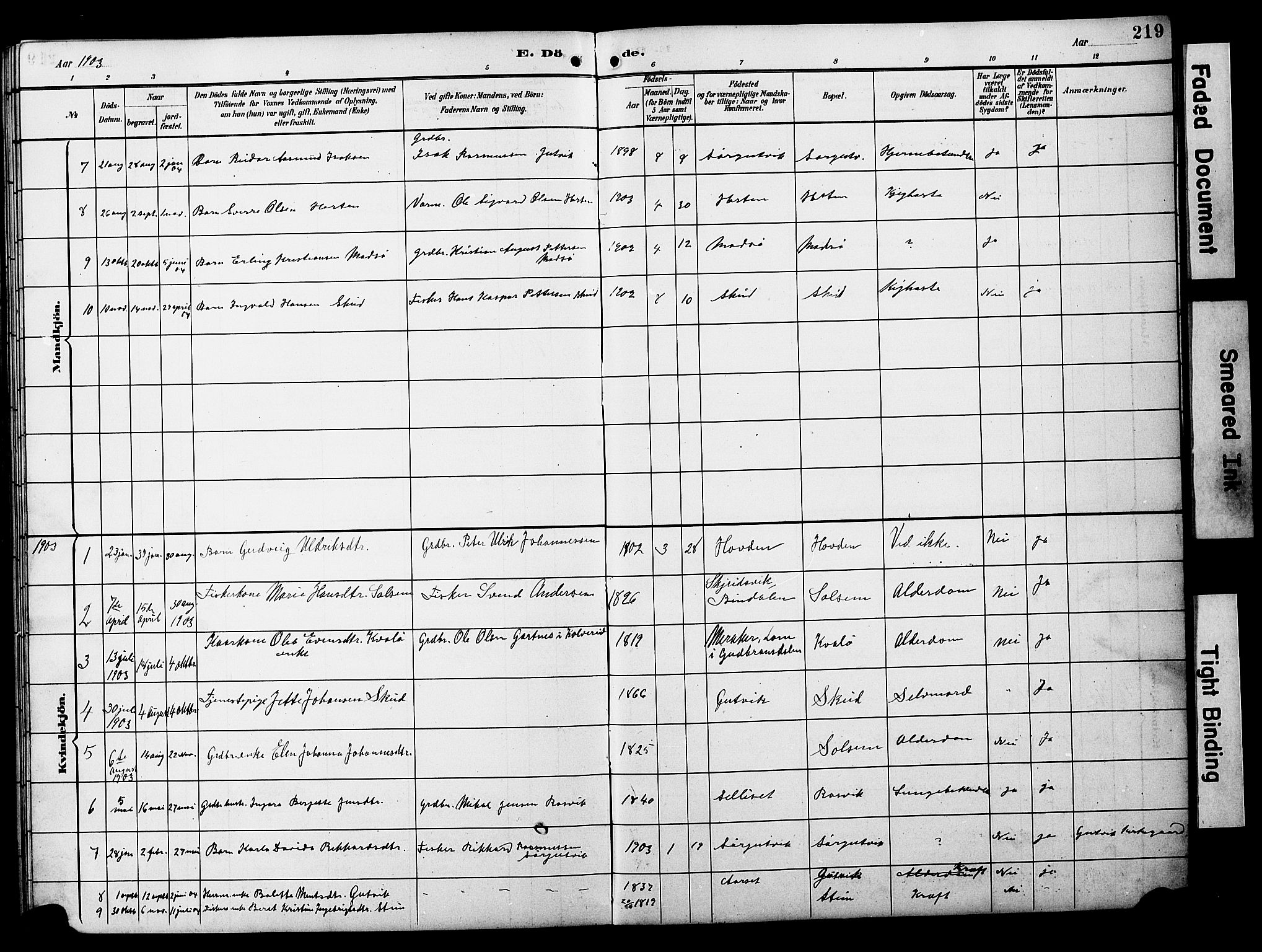 Ministerialprotokoller, klokkerbøker og fødselsregistre - Nord-Trøndelag, AV/SAT-A-1458/788/L0701: Klokkerbok nr. 788C01, 1888-1913, s. 219