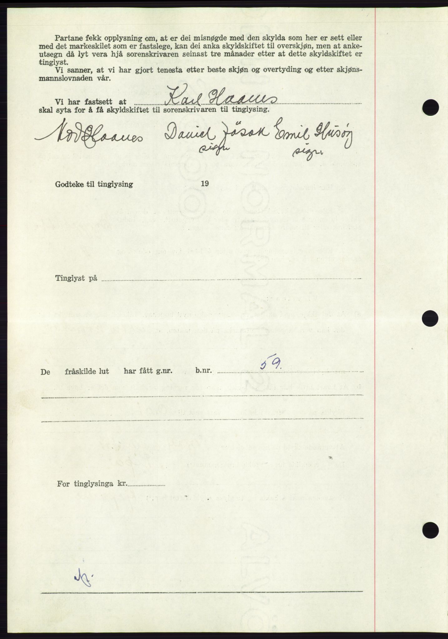 Søre Sunnmøre sorenskriveri, AV/SAT-A-4122/1/2/2C/L0099: Pantebok nr. 25A, 1954-1954, Dagboknr: 3307/1954