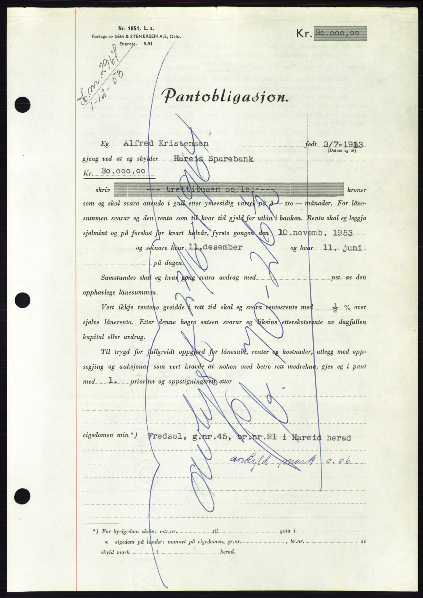 Søre Sunnmøre sorenskriveri, AV/SAT-A-4122/1/2/2C/L0124: Pantebok nr. 12B, 1953-1954, Dagboknr: 2967/1953