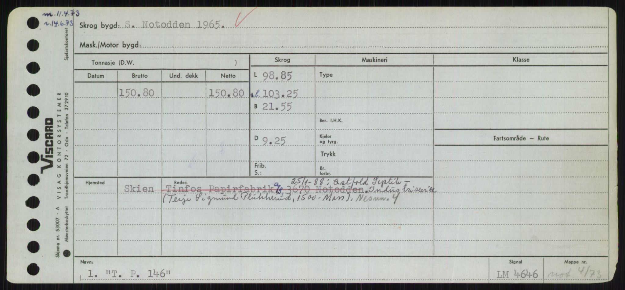 Sjøfartsdirektoratet med forløpere, Skipsmålingen, RA/S-1627/H/Hc/L0001: Lektere, A-Y, s. 487