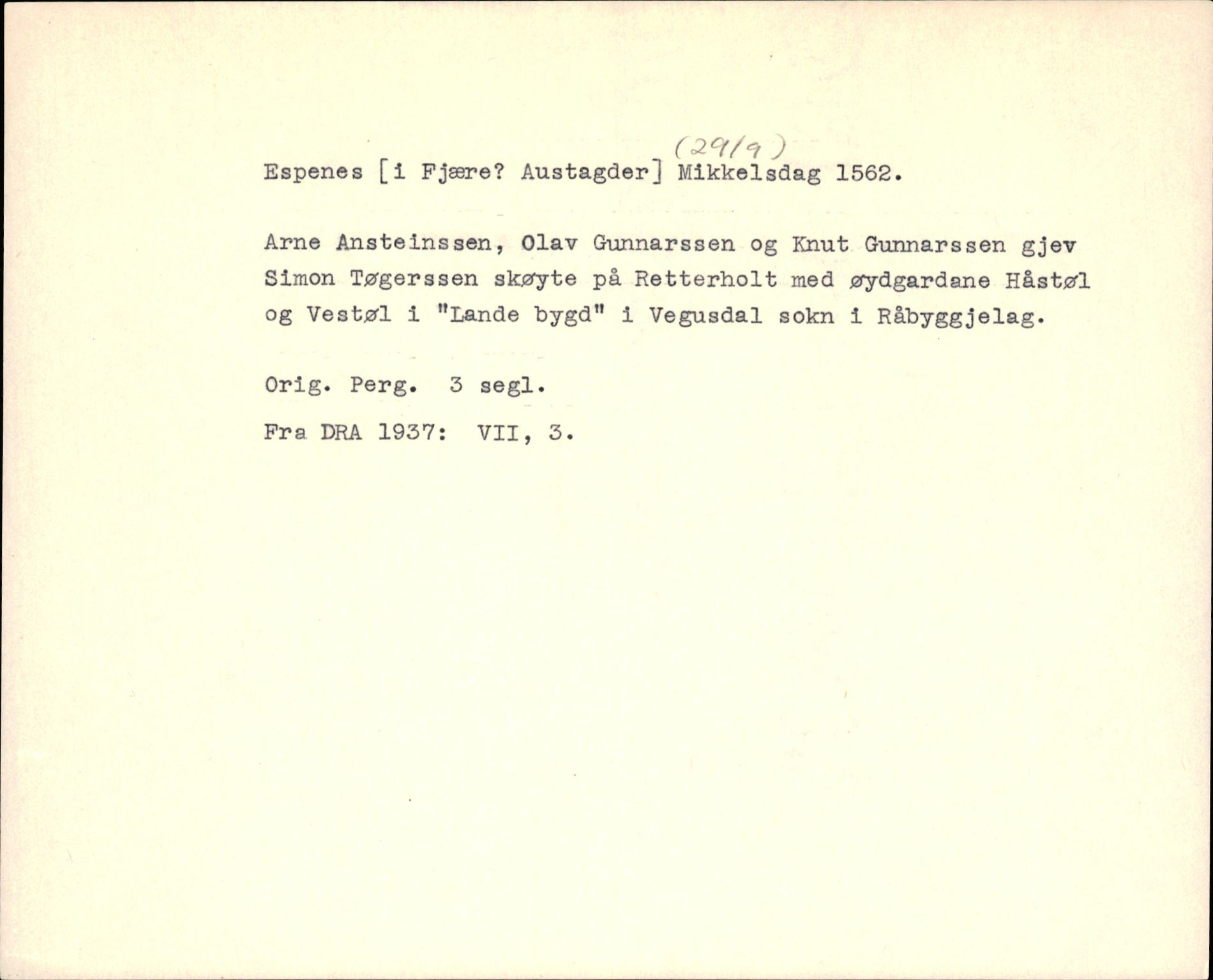 Riksarkivets diplomsamling, AV/RA-EA-5965/F35/F35f/L0002: Regestsedler: Diplomer fra DRA 1937 og 1996, s. 375