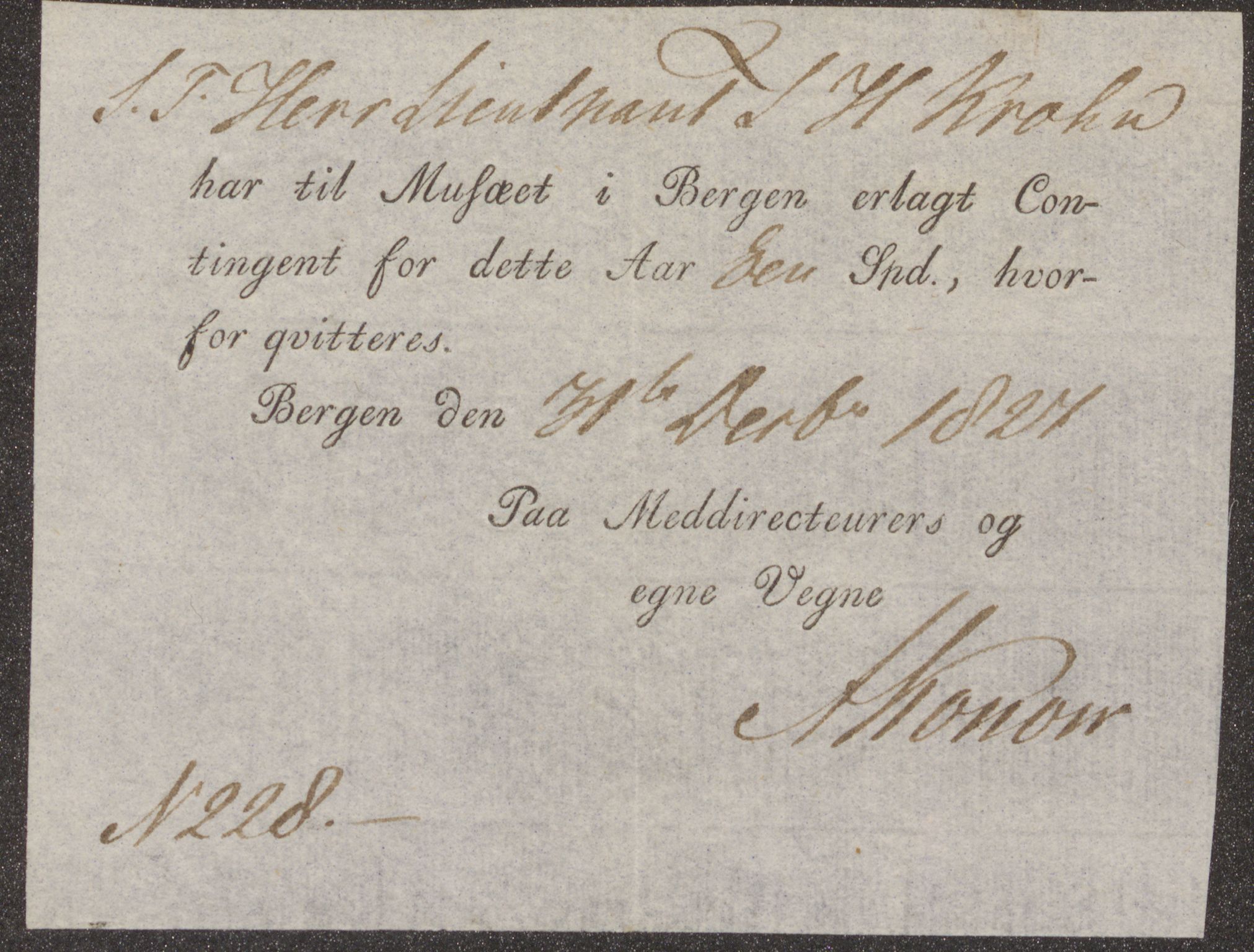 Bergens Museum. Direksjonen/ styret, UMB/A007/D/Da/L0002/0001: Innkommende brev 1827 / Innkommende brev 1827, 1827