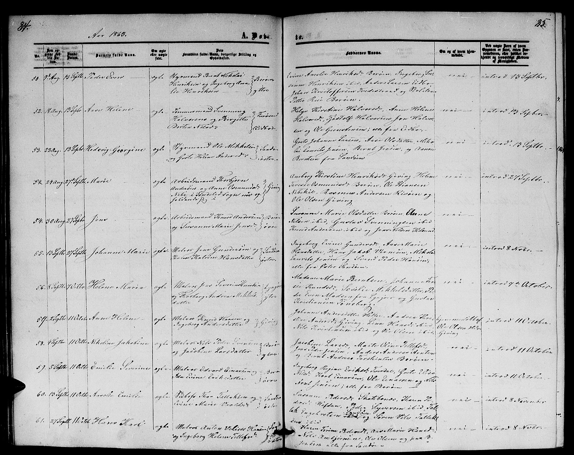 Dypvåg sokneprestkontor, AV/SAK-1111-0007/F/Fb/Fba/L0011: Klokkerbok nr. B 11, 1857-1872, s. 84-85