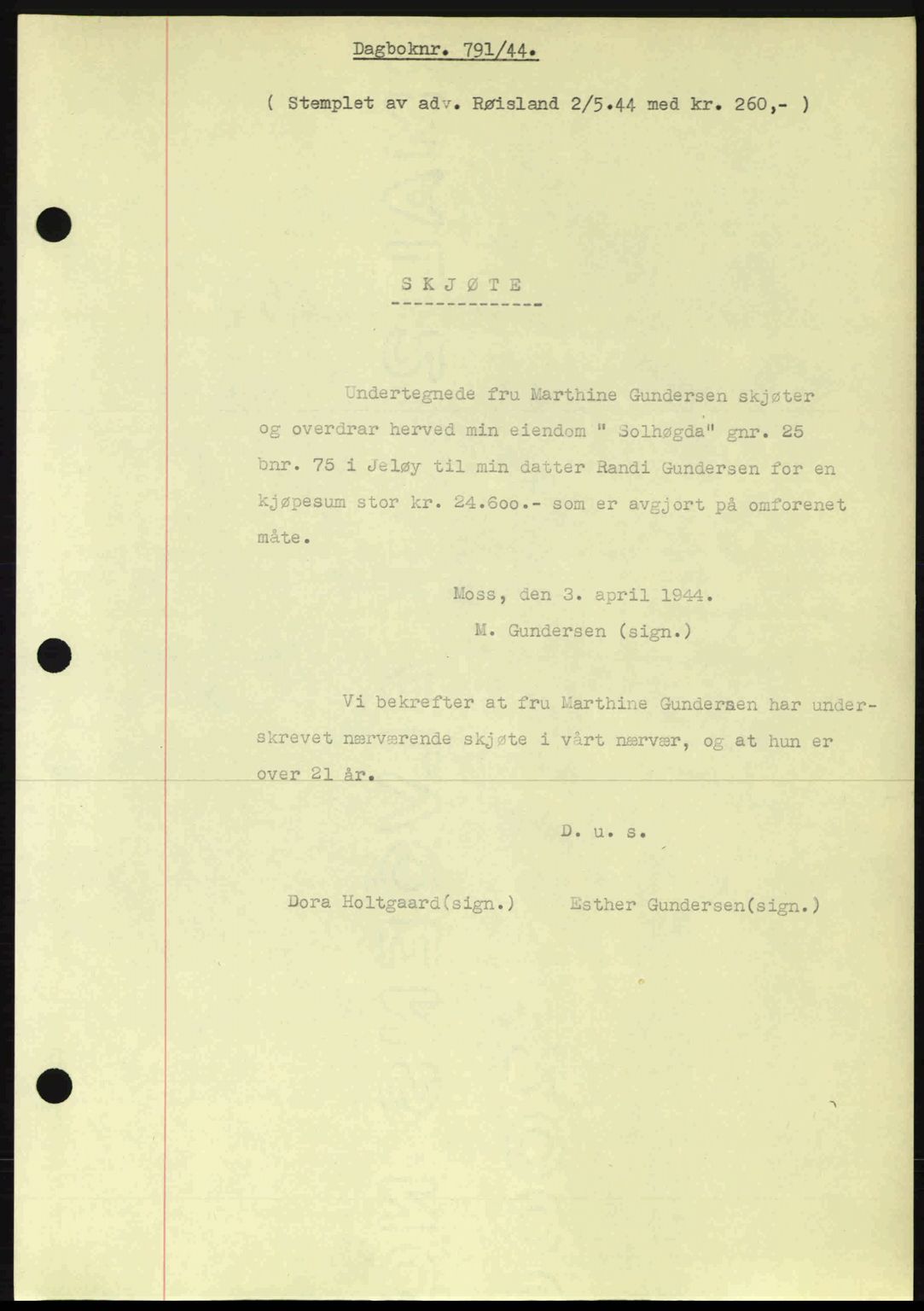 Moss sorenskriveri, SAO/A-10168: Pantebok nr. A12, 1943-1944, Dagboknr: 791/1944