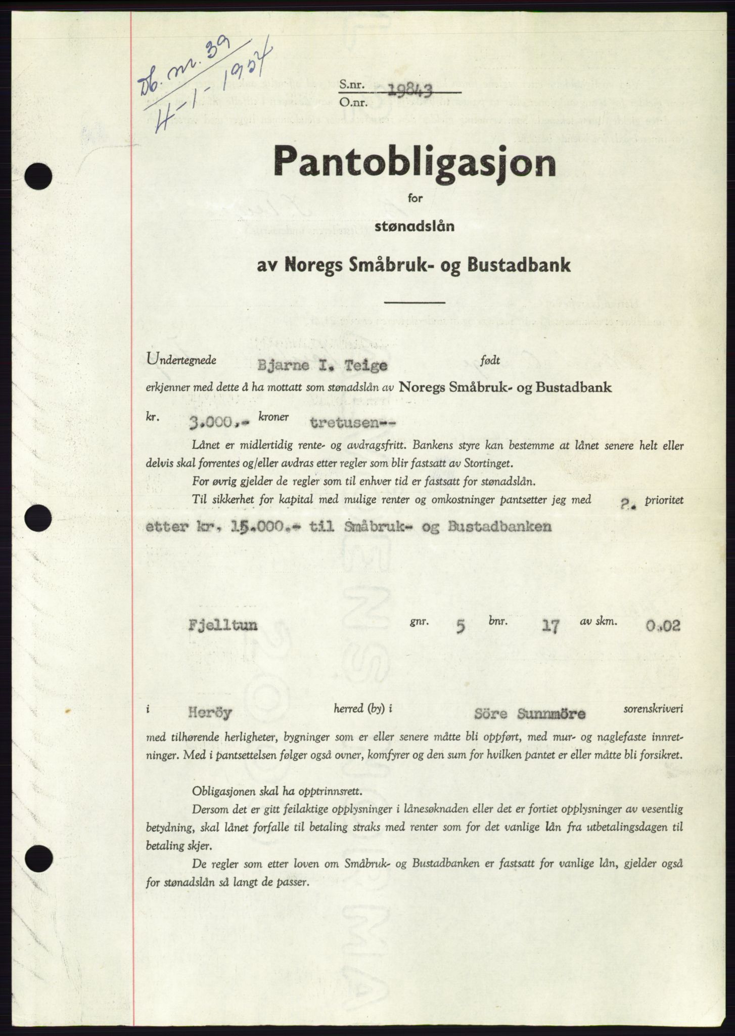 Søre Sunnmøre sorenskriveri, SAT/A-4122/1/2/2C/L0124: Pantebok nr. 12B, 1953-1954, Dagboknr: 39/1954