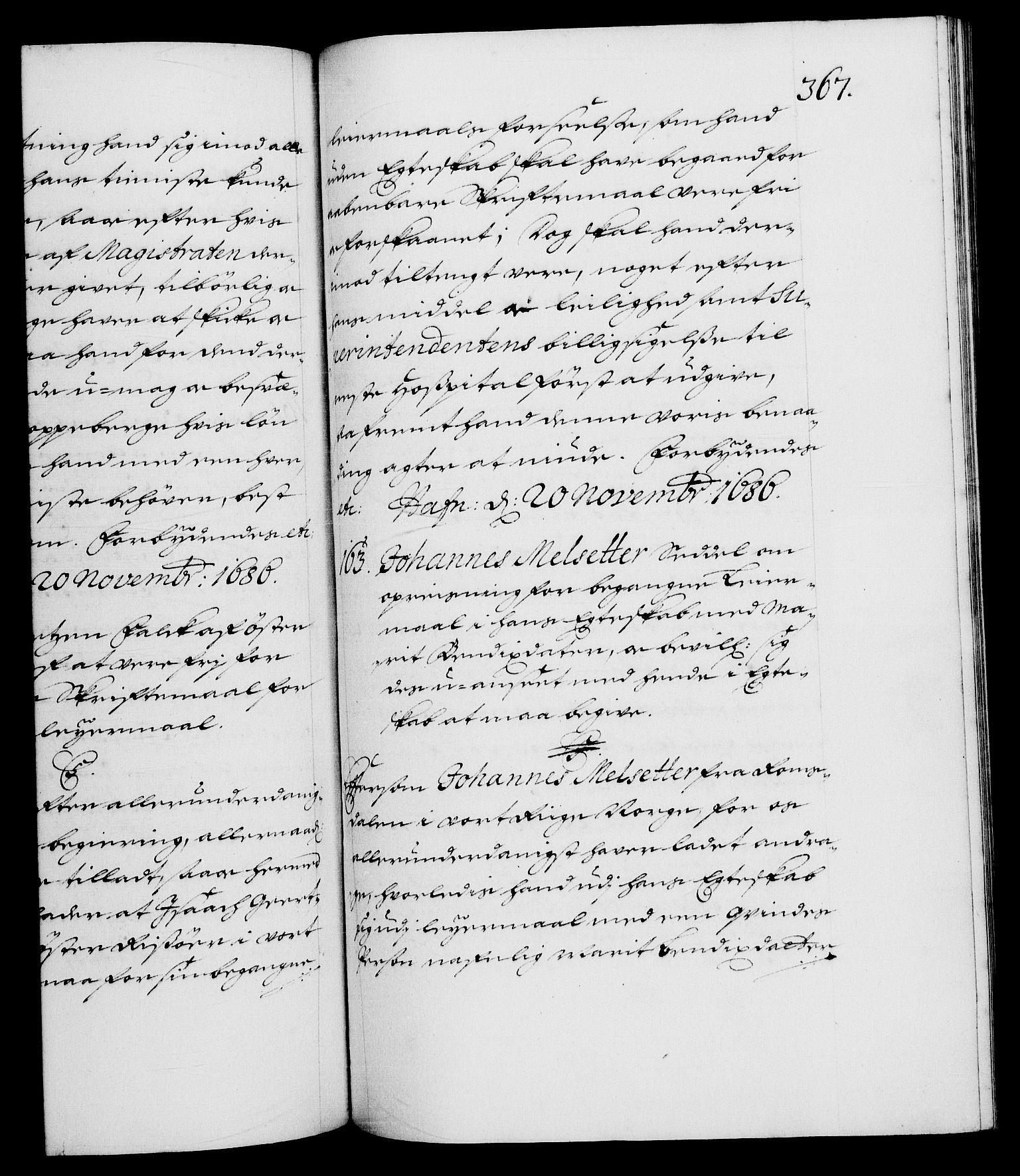 Danske Kanselli 1572-1799, RA/EA-3023/F/Fc/Fca/Fcaa/L0014: Norske registre (mikrofilm), 1685-1687, s. 367a