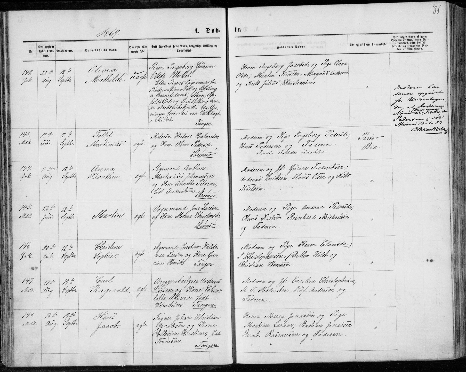 Strømsø kirkebøker, AV/SAKO-A-246/F/Fa/L0016: Ministerialbok nr. I 16, 1868-1873, s. 36