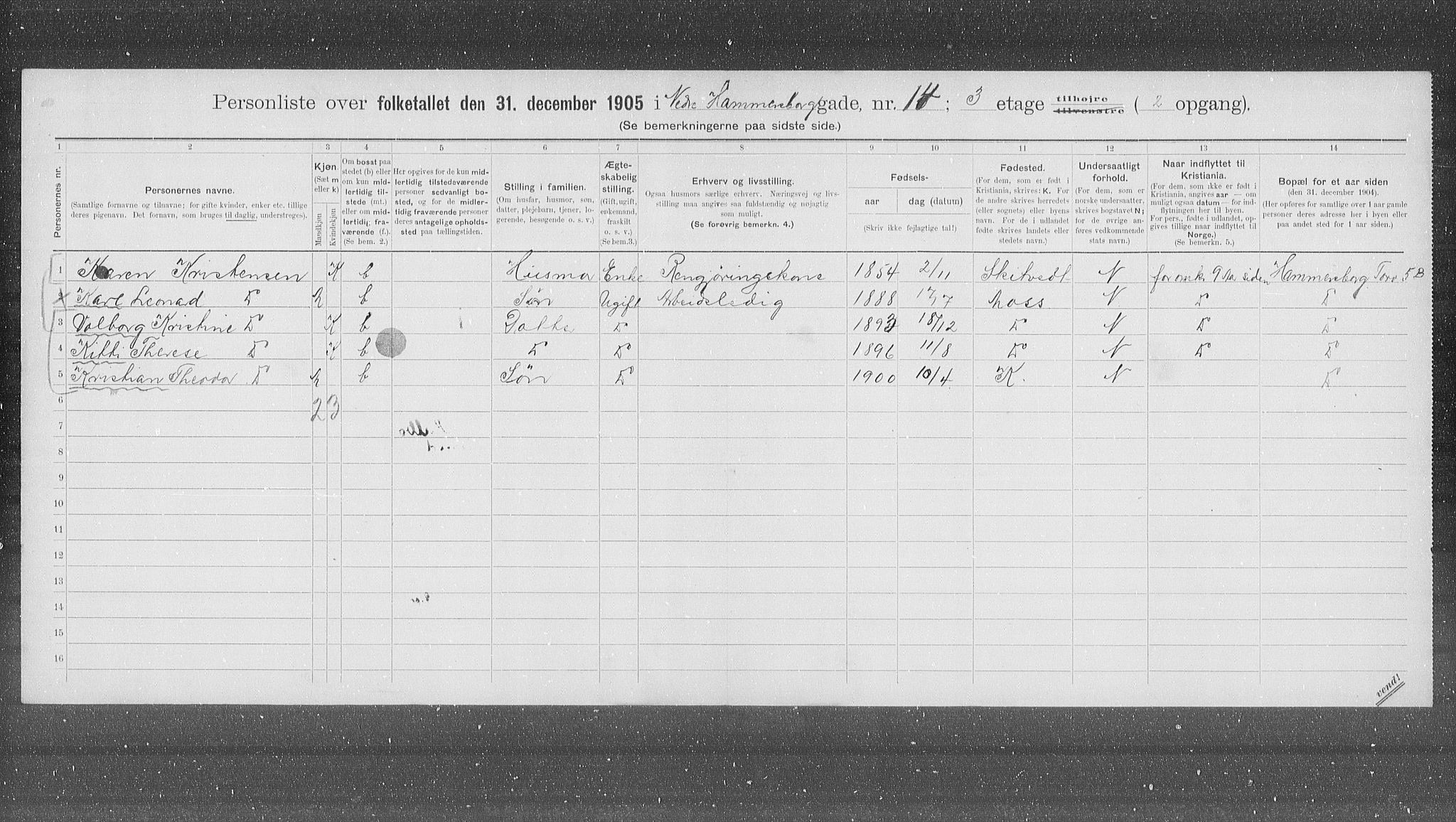 OBA, Kommunal folketelling 31.12.1905 for Kristiania kjøpstad, 1905, s. 36466