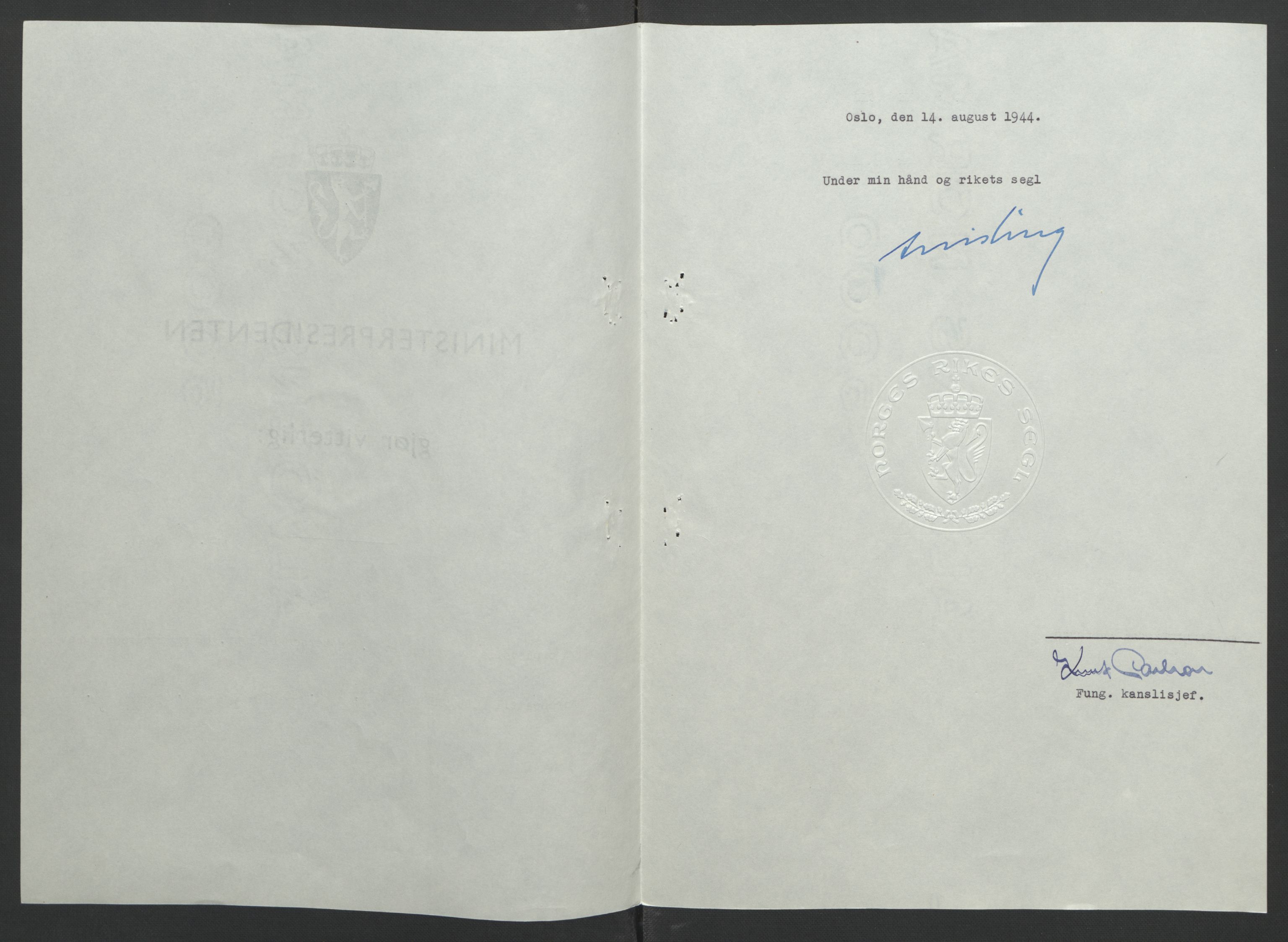 NS-administrasjonen 1940-1945 (Statsrådsekretariatet, de kommisariske statsråder mm), AV/RA-S-4279/D/Db/L0090: Foredrag til vedtak utenfor ministermøte, 1942-1945, s. 320