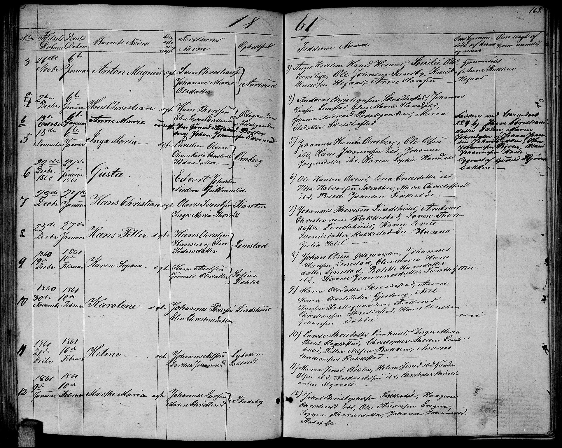 Enebakk prestekontor Kirkebøker, SAO/A-10171c/G/Ga/L0004: Klokkerbok nr. I 4, 1850-1866, s. 165