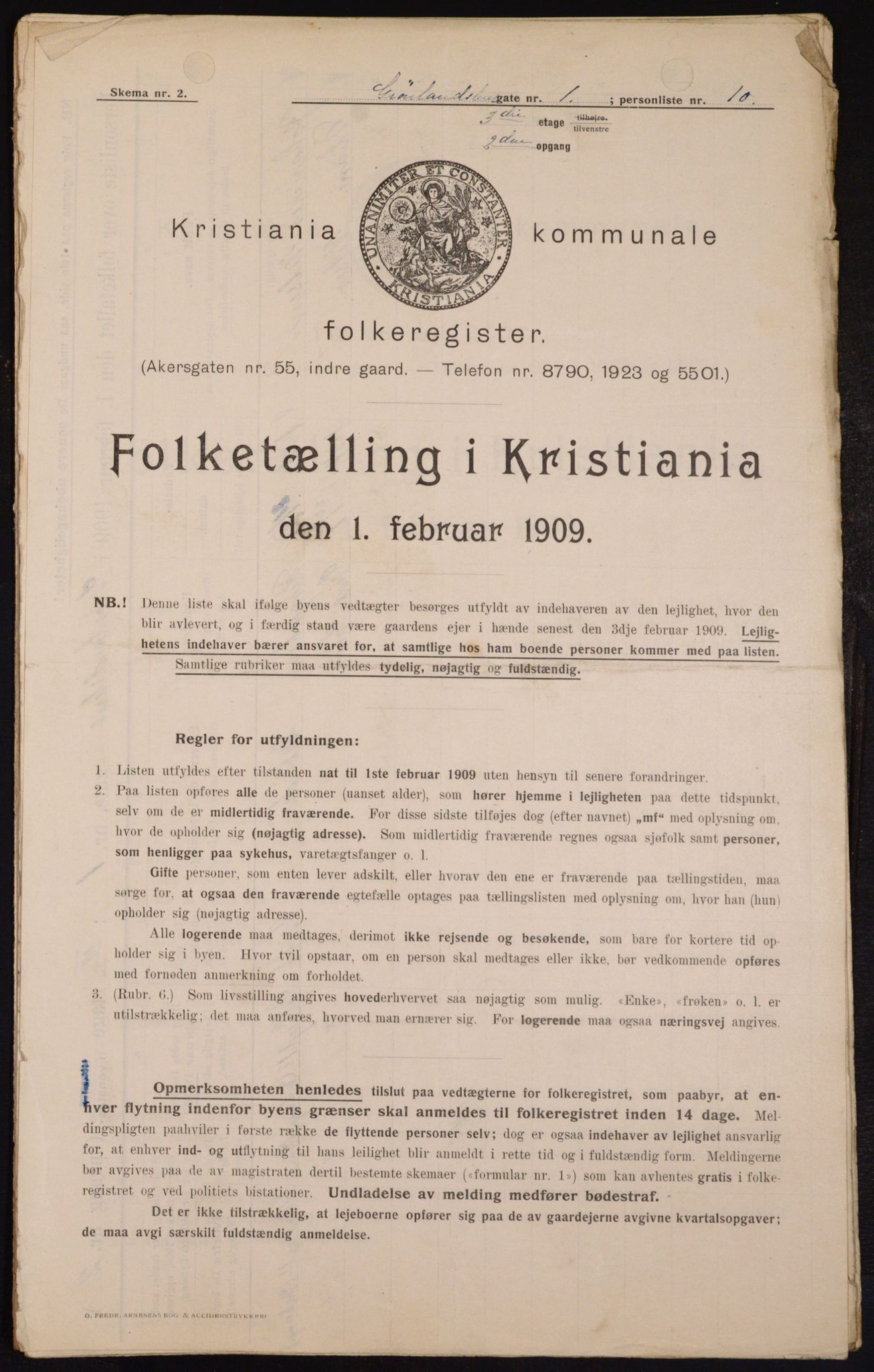 OBA, Kommunal folketelling 1.2.1909 for Kristiania kjøpstad, 1909, s. 28715