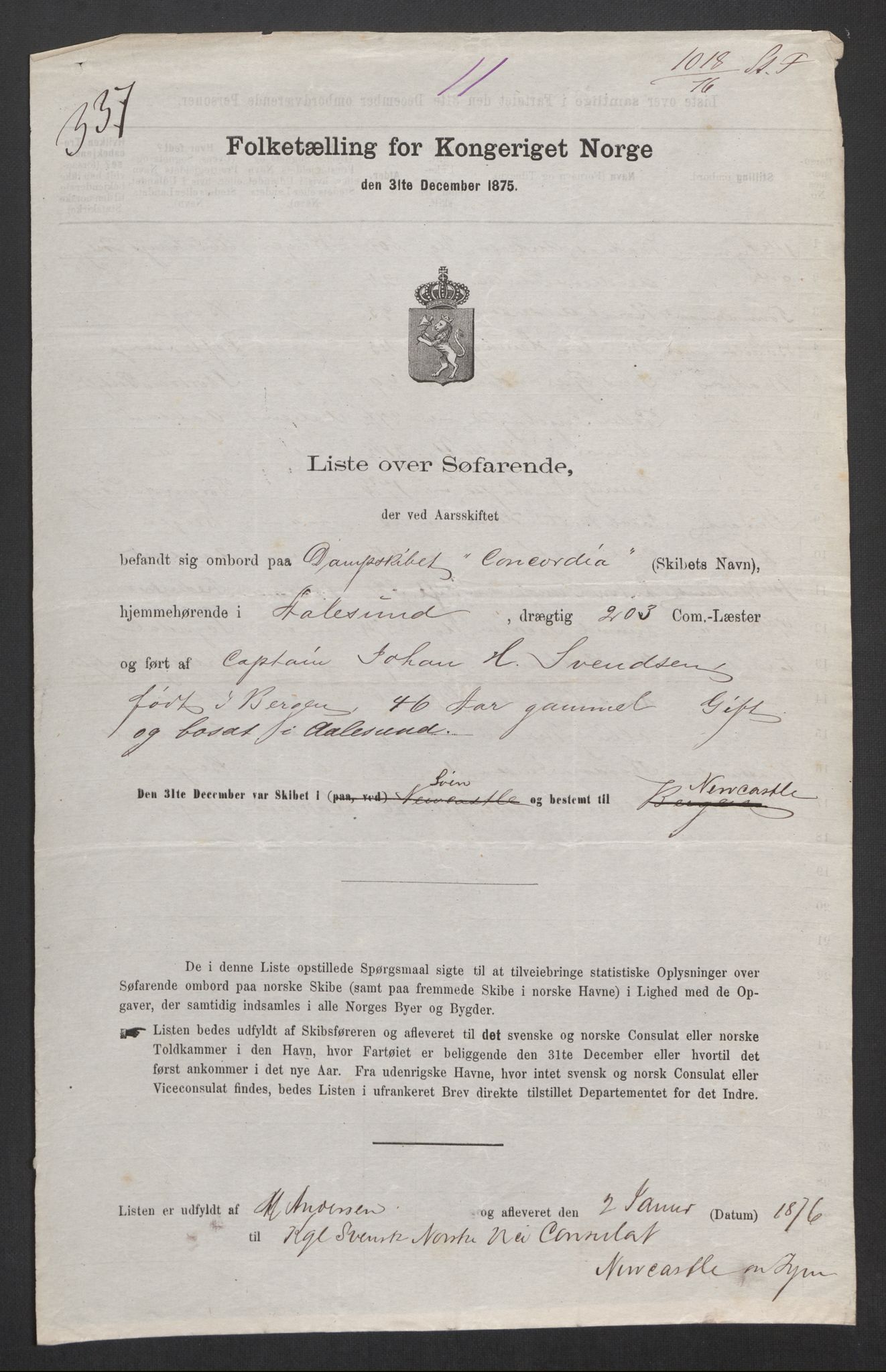 RA, Folketelling 1875, skipslister: Skip i utenrikske havner, hjemmehørende i 1) byer og ladesteder, Grimstad - Tromsø, 2) landdistrikter, 1875, s. 1028