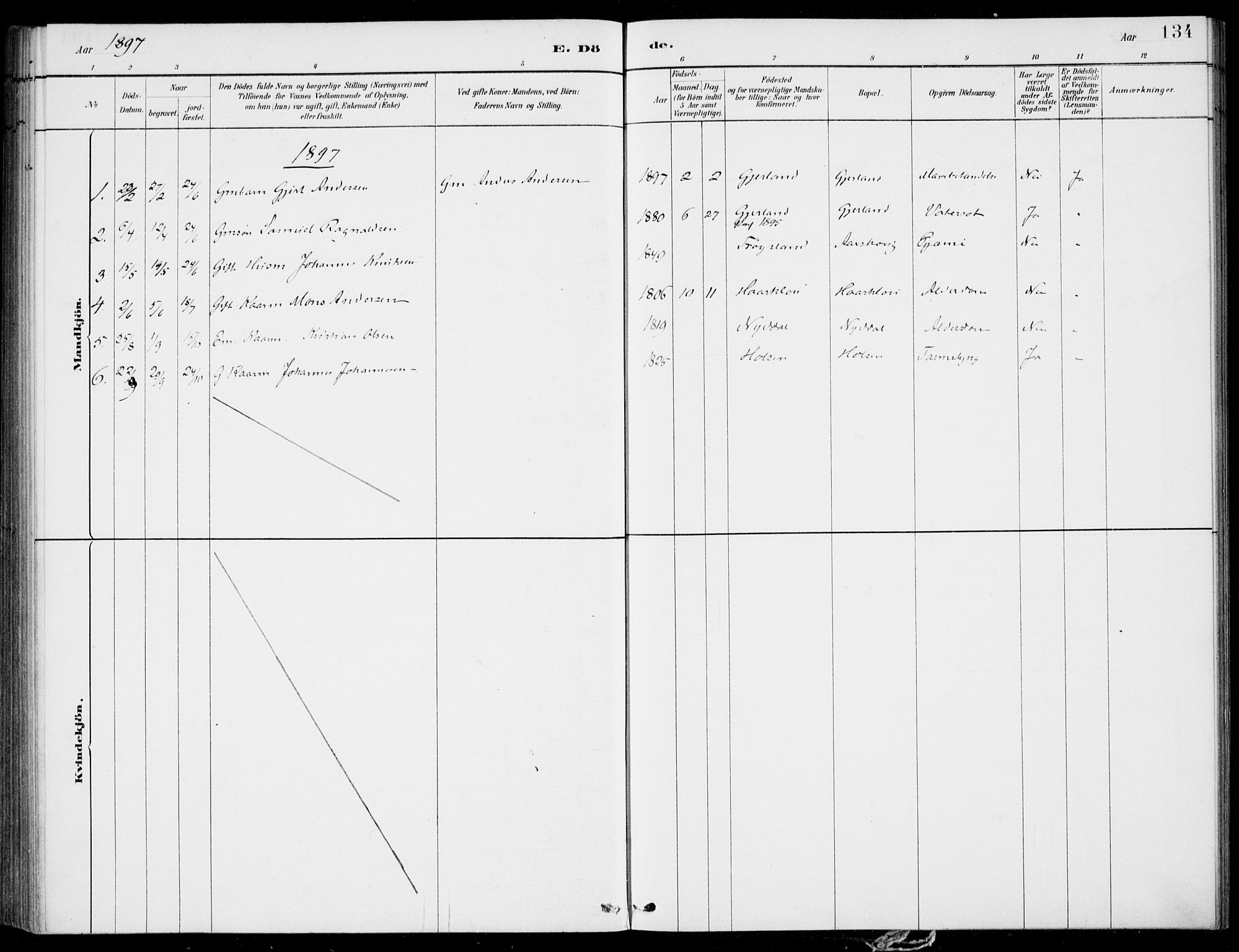 Førde sokneprestembete, SAB/A-79901/H/Haa/Haac/L0001: Ministerialbok nr. C  1, 1881-1920, s. 134