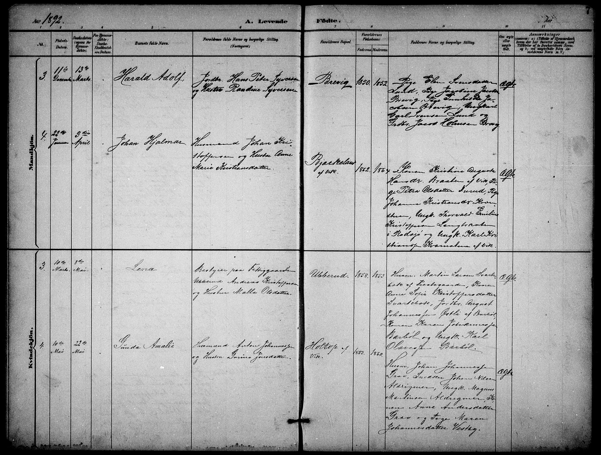 Enebakk prestekontor Kirkebøker, AV/SAO-A-10171c/G/Gb/L0002: Klokkerbok nr. II 2, 1891-1903, s. 7