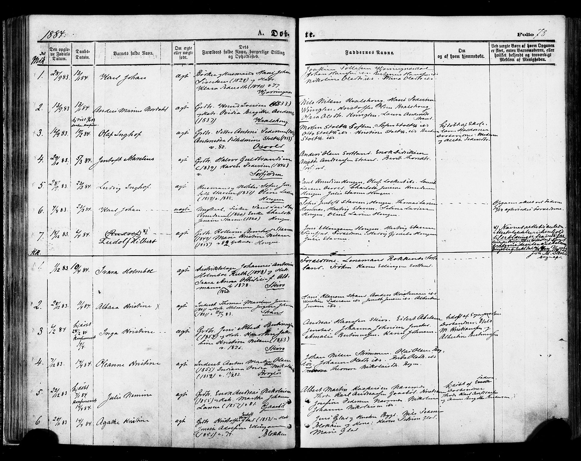 Ministerialprotokoller, klokkerbøker og fødselsregistre - Nordland, AV/SAT-A-1459/895/L1370: Ministerialbok nr. 895A05, 1873-1884, s. 78