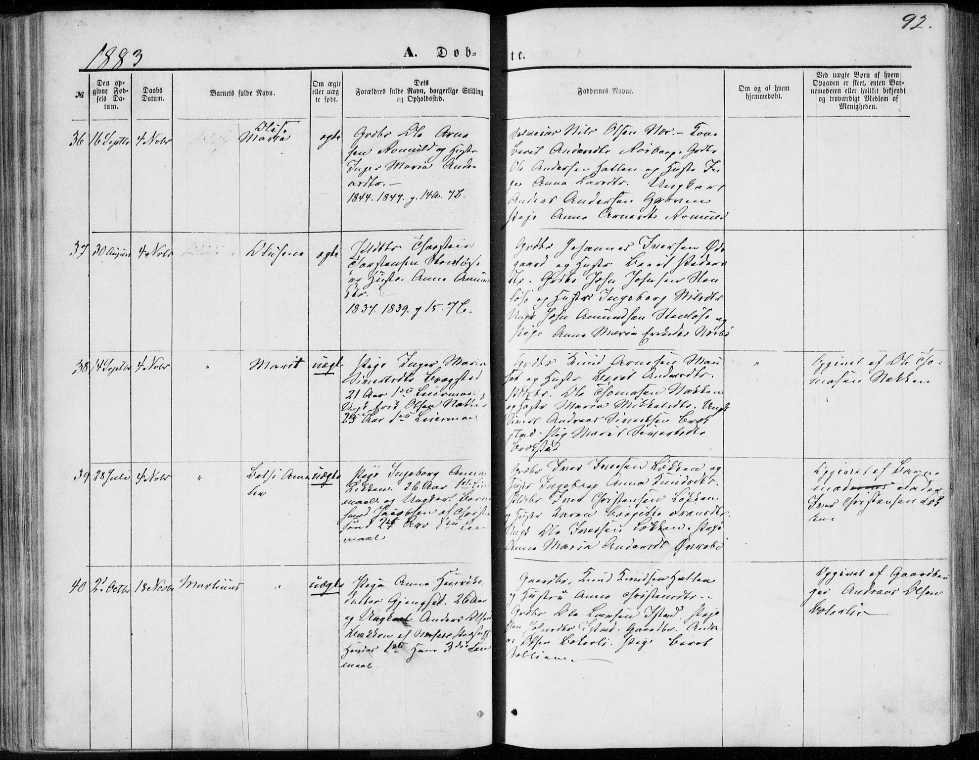 Ministerialprotokoller, klokkerbøker og fødselsregistre - Møre og Romsdal, AV/SAT-A-1454/557/L0681: Ministerialbok nr. 557A03, 1869-1886, s. 92