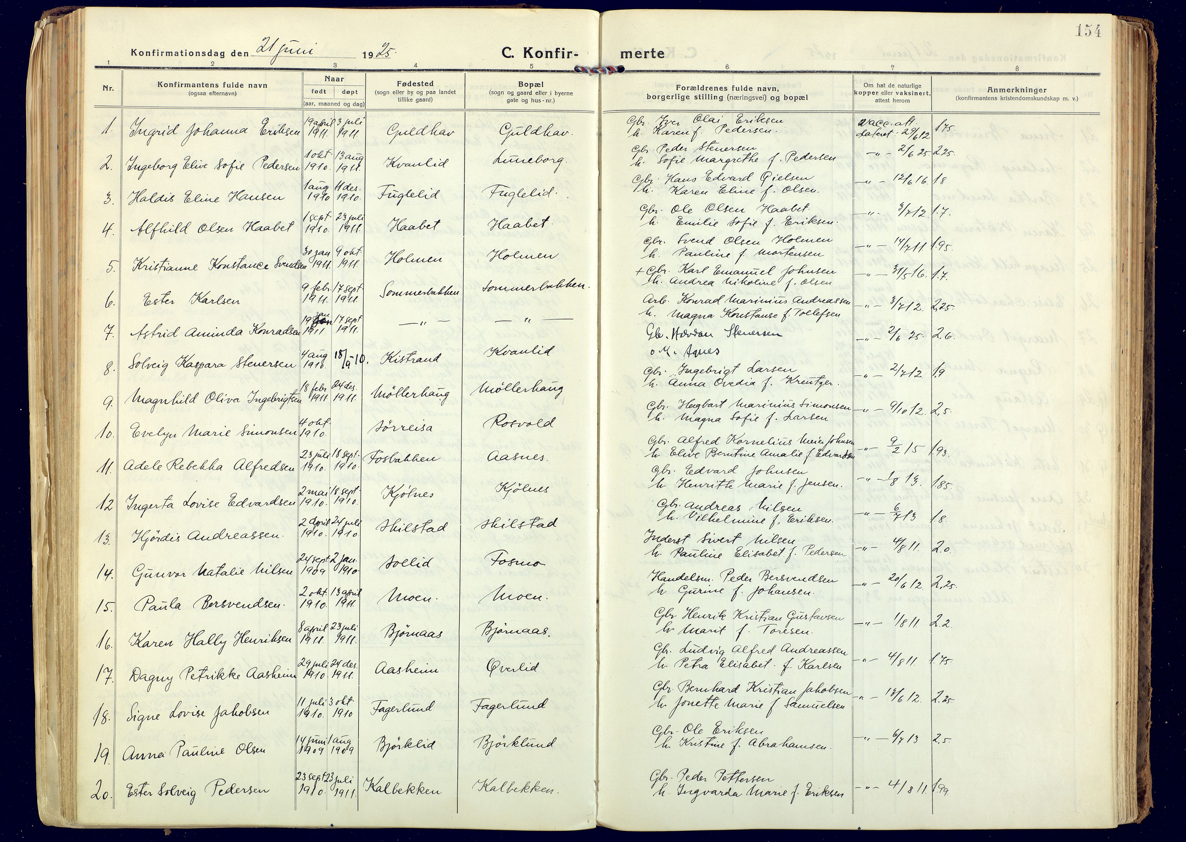 Målselv sokneprestembete, AV/SATØ-S-1311/G/Ga/Gaa/L0014kirke: Ministerialbok nr. 14, 1919-1932, s. 154
