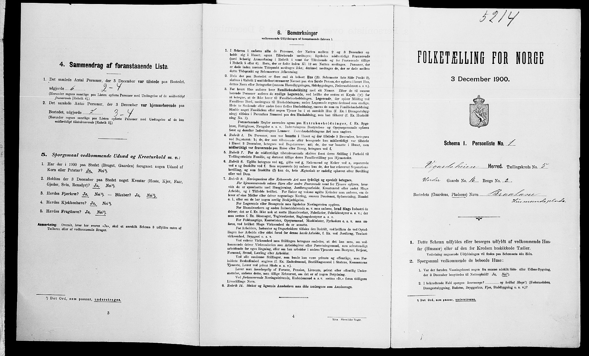 SAK, Folketelling 1900 for 0912 Vegårshei herred, 1900, s. 284